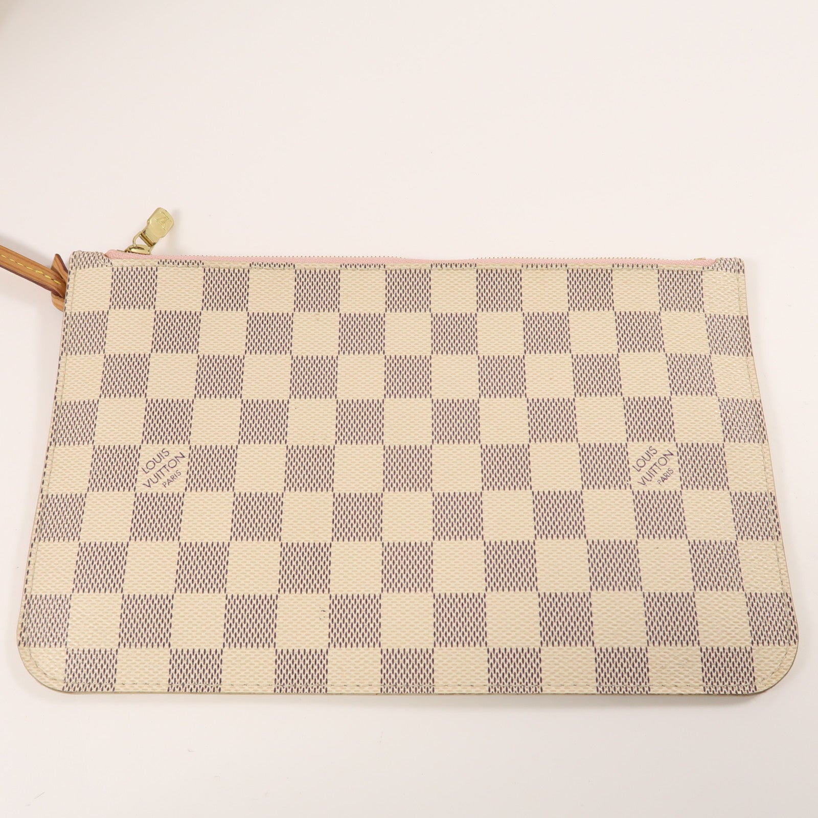 LOUIS VUITTON Damier Azur Neverfull MM金扣手挽袋白色