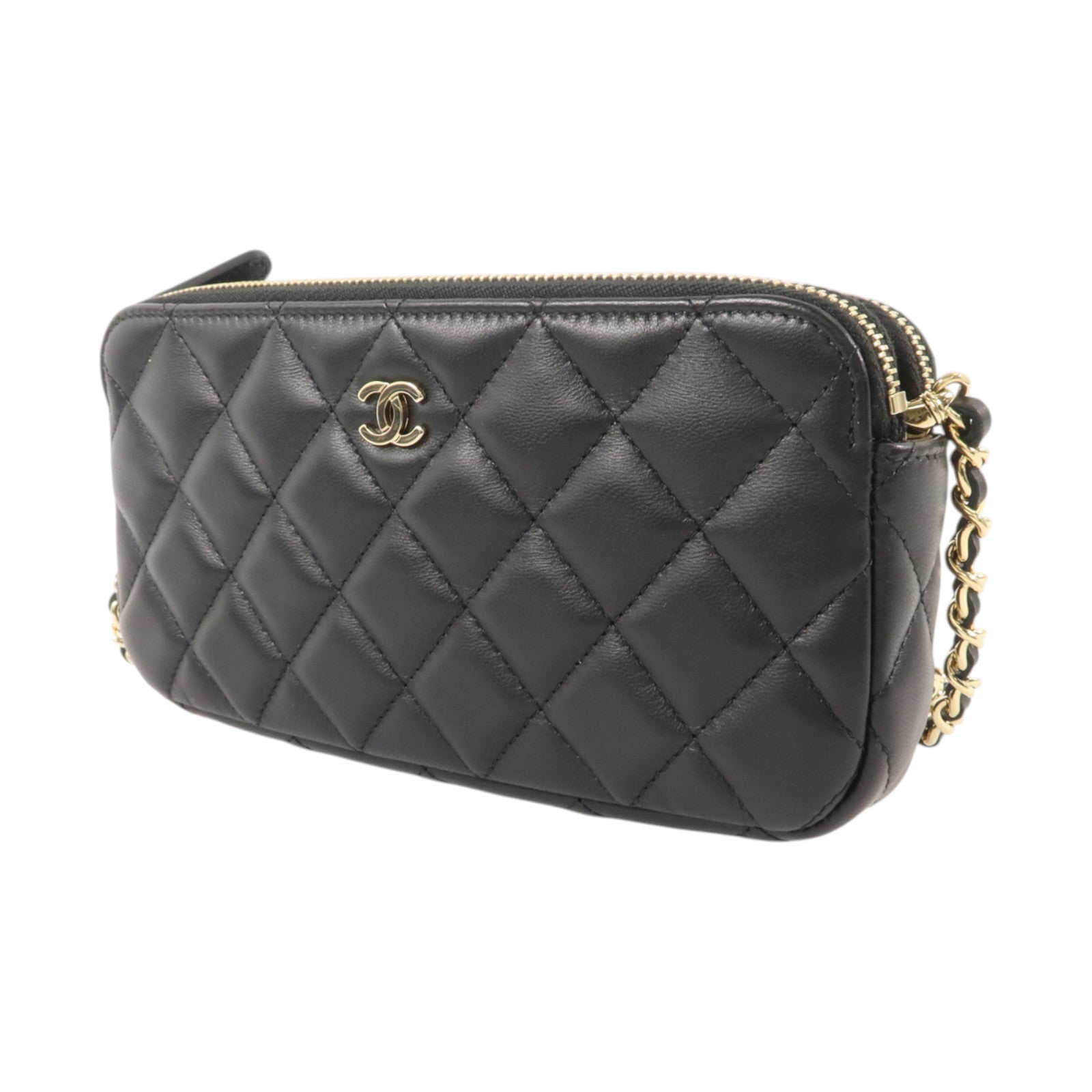 CHANEL 羊皮皮革Chain Shoulder金扣鏈帶肩背袋