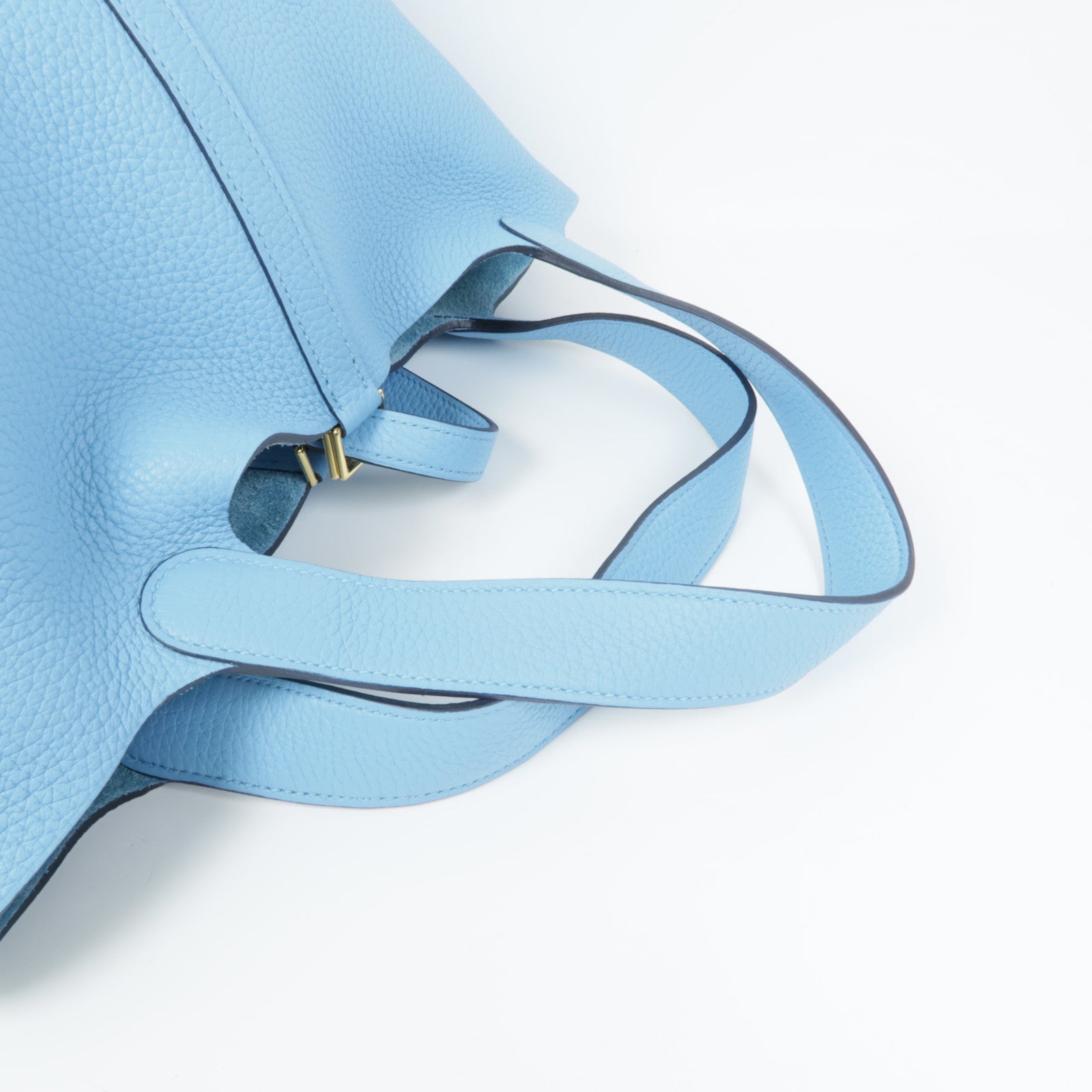 HERMES Clemence皮革Picotin MM金扣手挽袋Bleu Du Nord