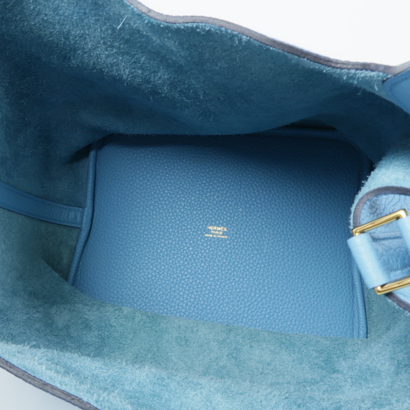 HERMES Clemence皮革Picotin MM金扣手挽袋Bleu Du Nord