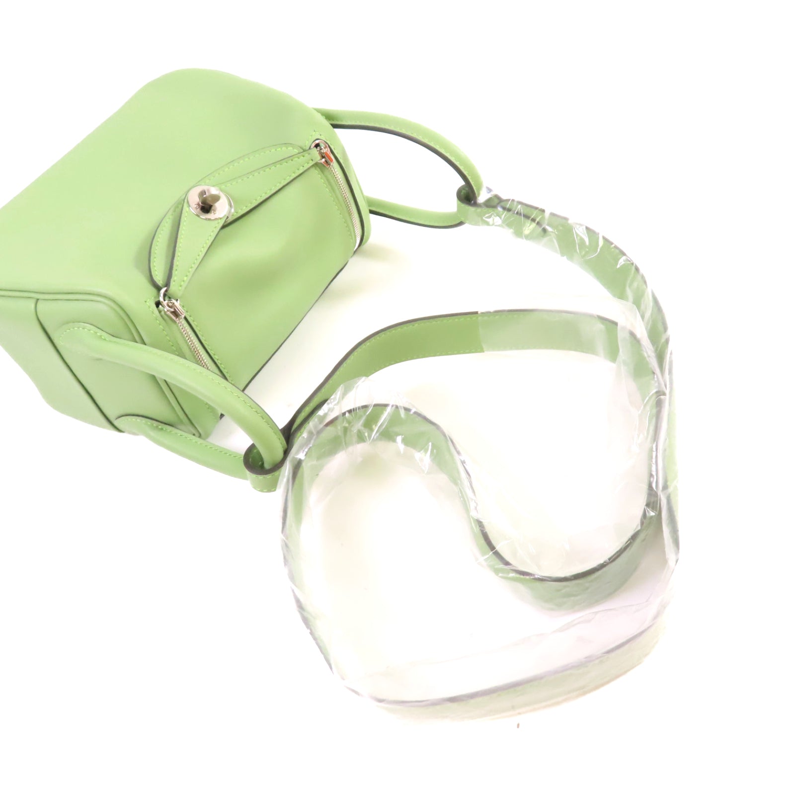 HERMES Swift皮革Mini Lindy Shoulder Bag銀扣肩背袋Vert Criquet牛油果綠色