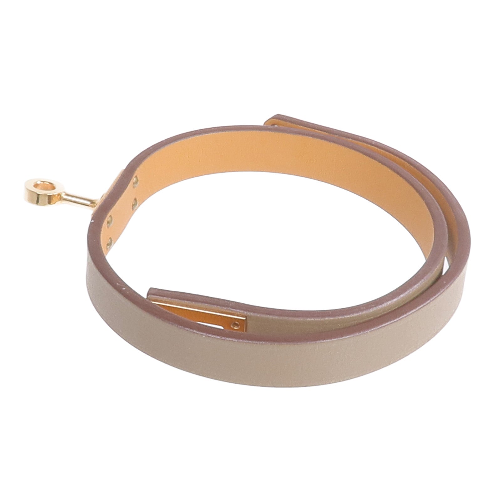 HERMES Swift皮革Kelly Double Tour Bracelet金扣手鏈Etain