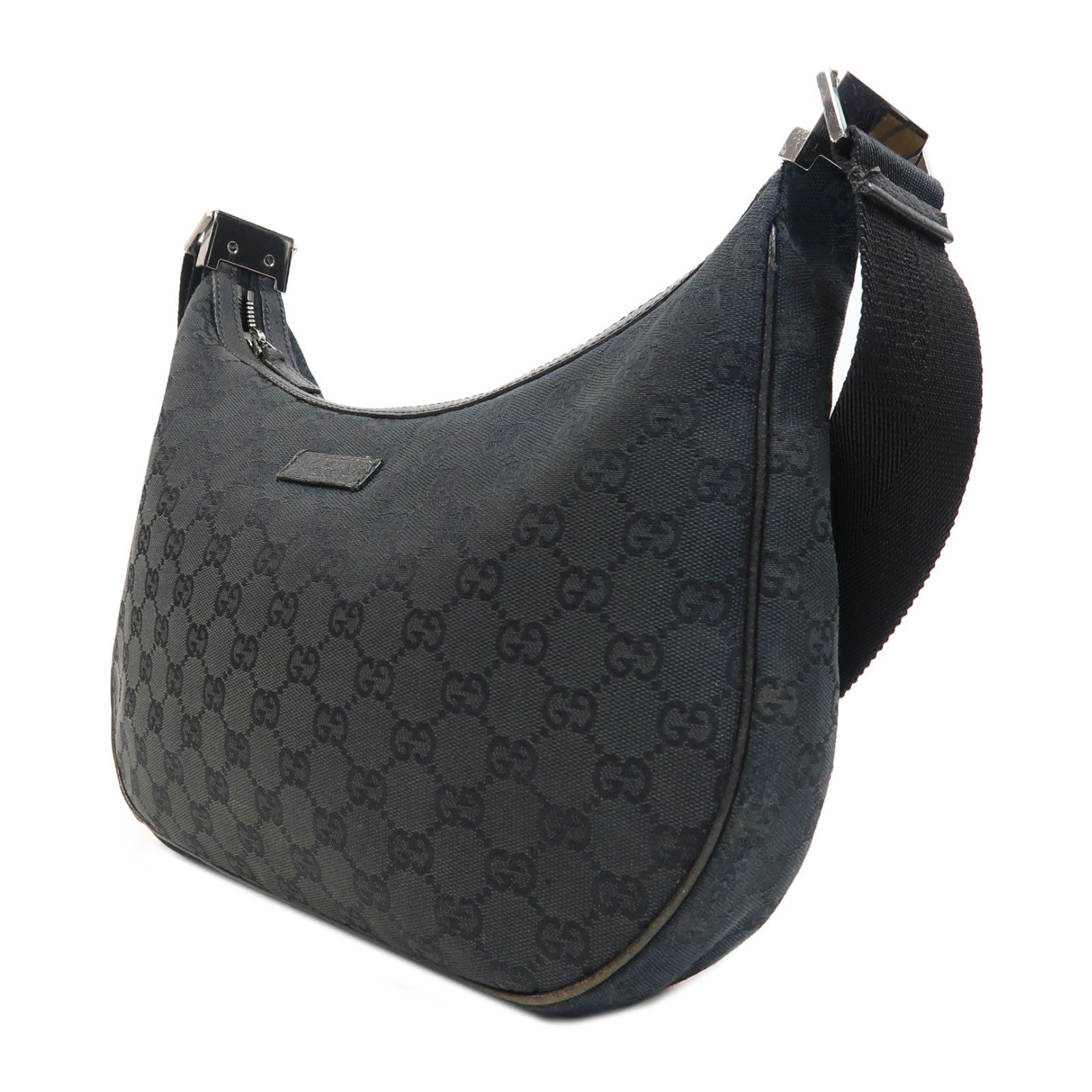 GUCCI 帆布Shoulder Bag銀扣肩背袋黑色