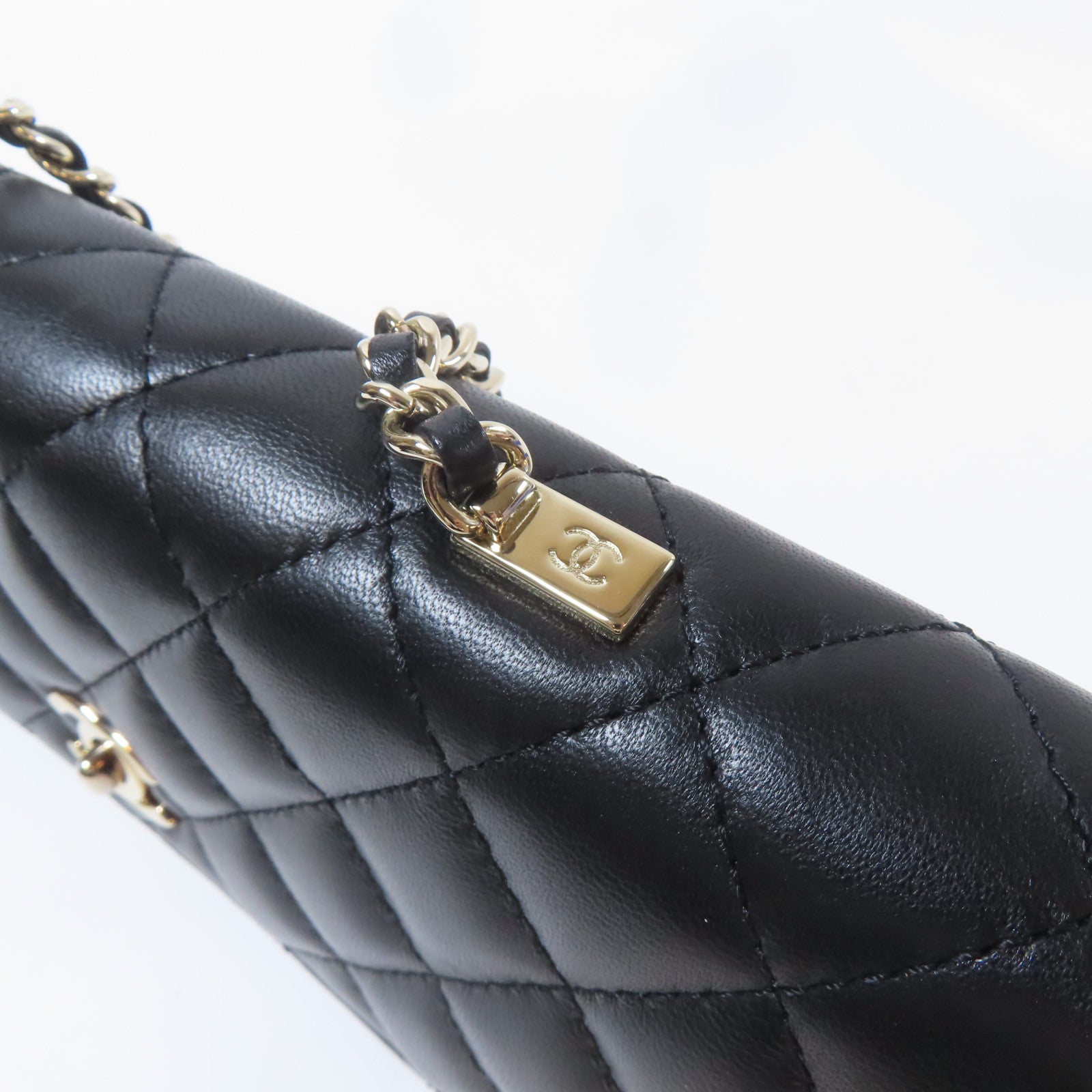 CHANEL 菱格羊皮皮革2 Way Shoulder Bag金扣手挽肩背兩用袋黑色