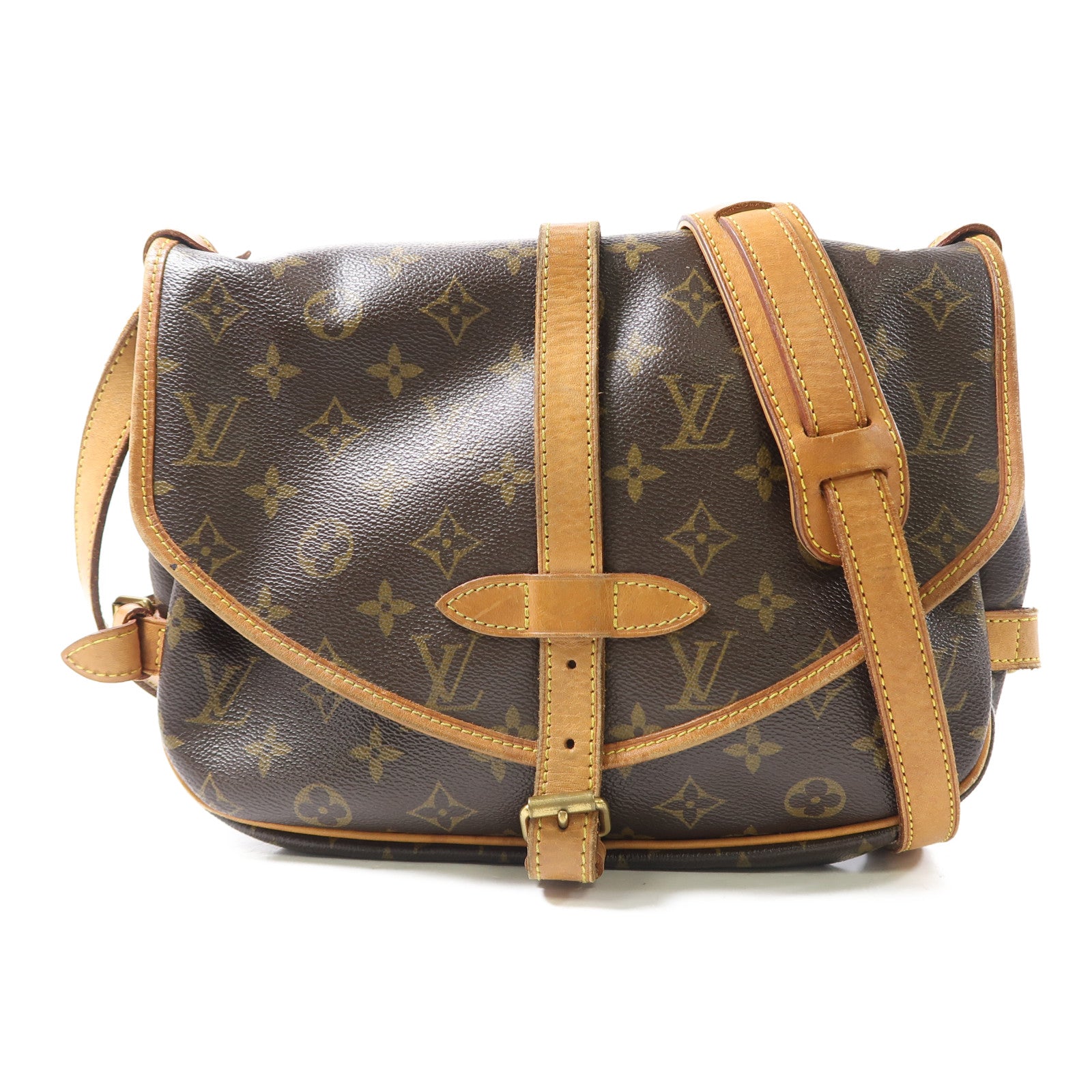 LOUIS VUITTON Monogram Saumur 30金扣肩背袋棕色