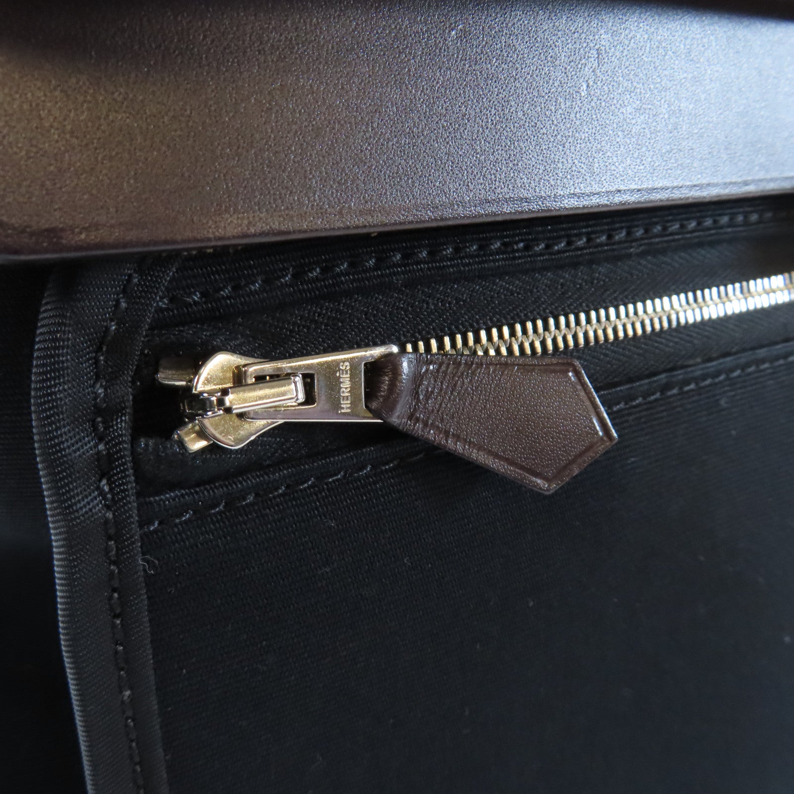 HERMES 【激減優惠】帆布/皮革Herbag PM銀扣手挽肩背兩用袋啡色/黑色
