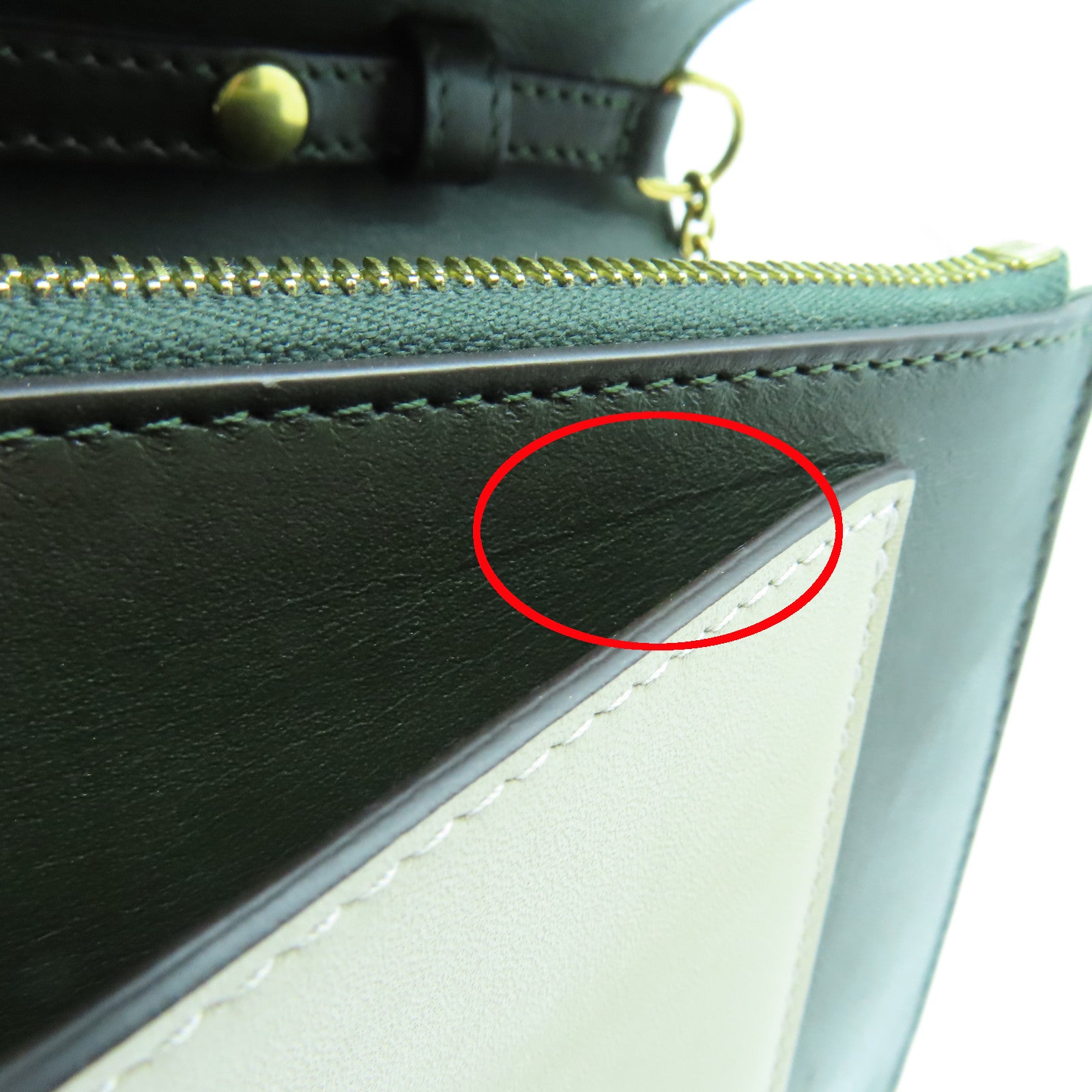 CELINE 牛皮皮革Chain Shoulder Bag金扣链带肩背袋绿色/黑色/米色