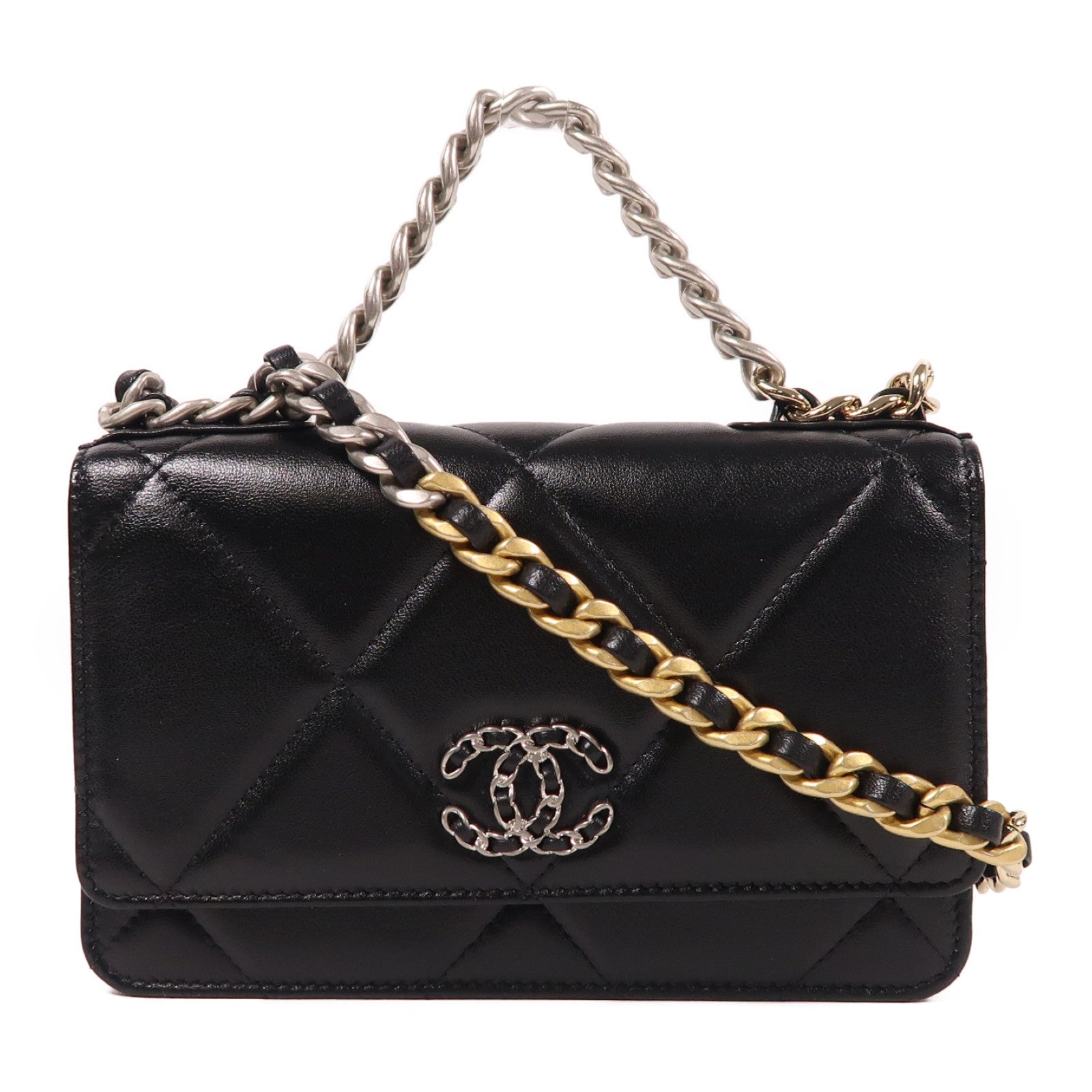 CHANEL 羊皮皮革19 Wallet On Chain手挽肩背兩用袋黑色