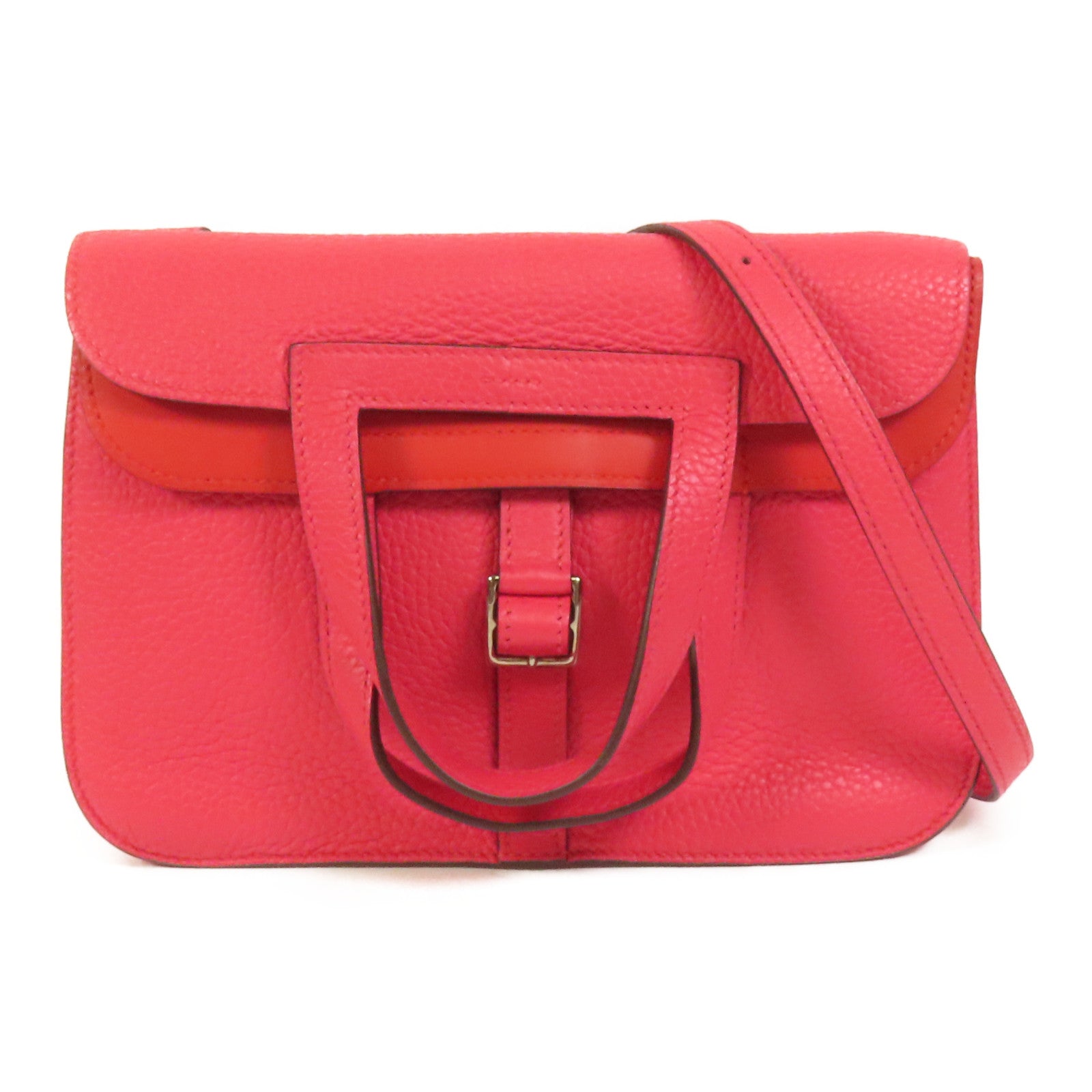 HERMES Clemence皮革Halzan 25銀扣手挽肩背兩用袋Rose Extreme