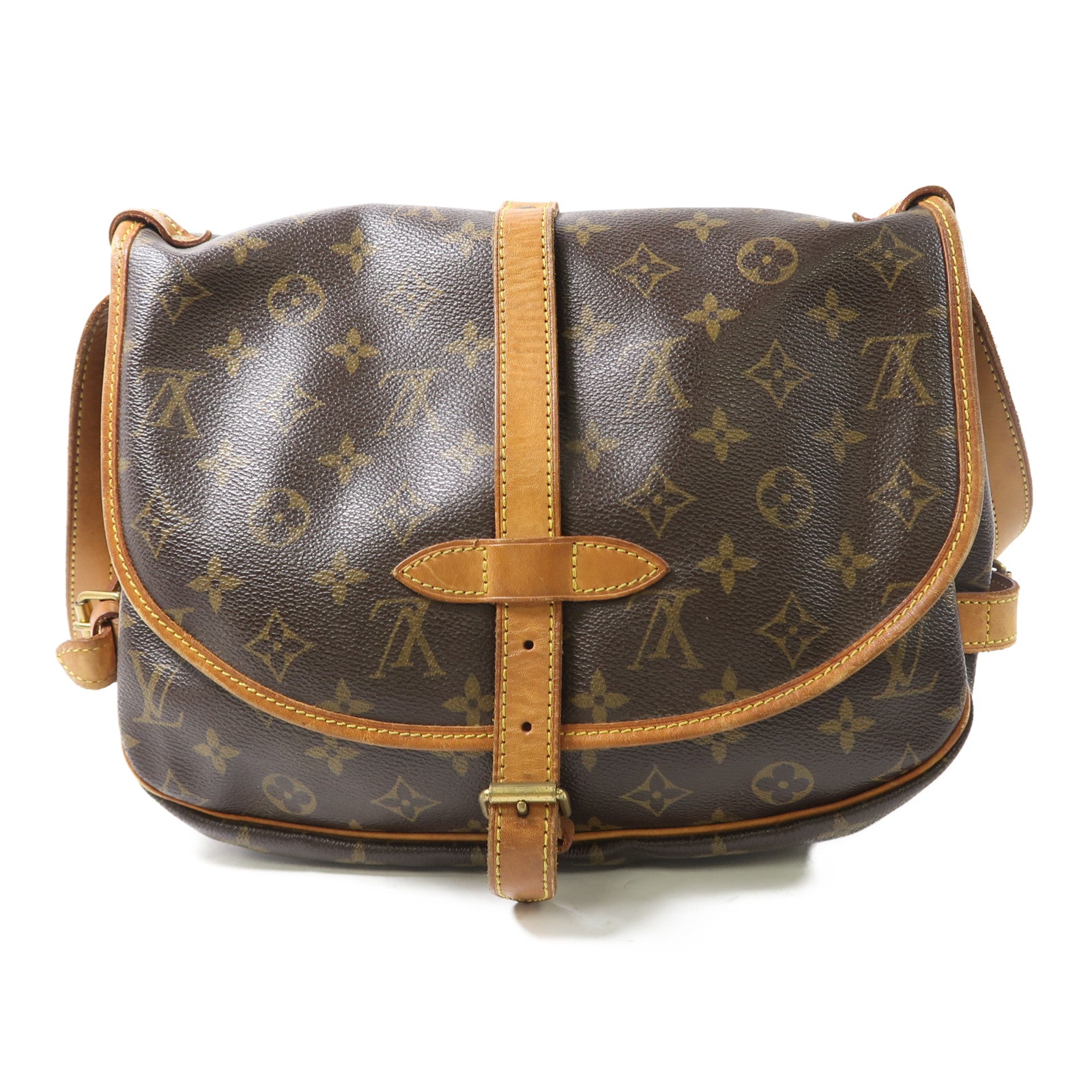 LOUIS VUITTON Monogram Saumur 30金扣肩背袋棕色