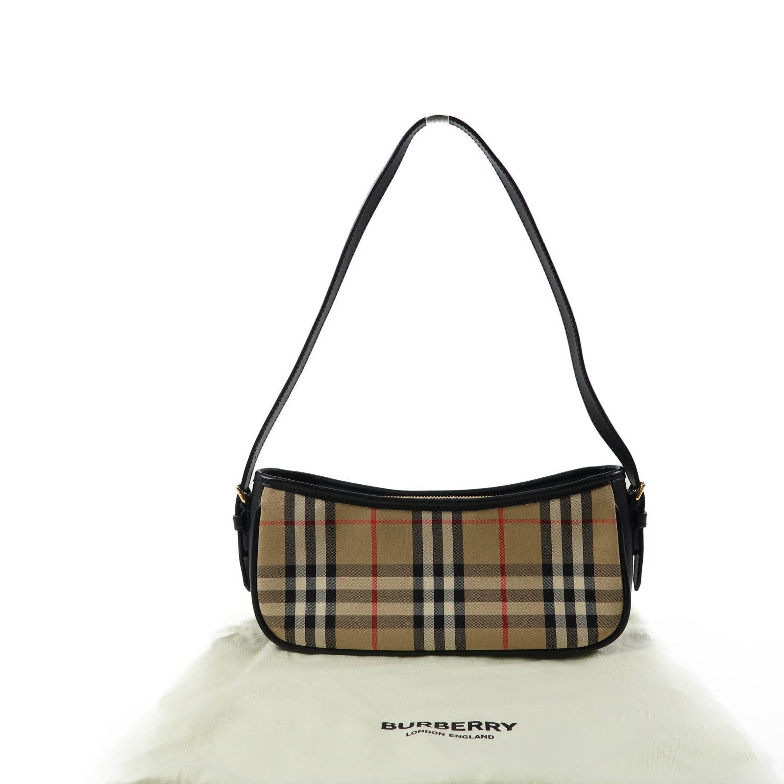 BURBERRY 塗層帆布/牛皮皮革Shoulder Bag金扣肩背袋啡色/黑色
