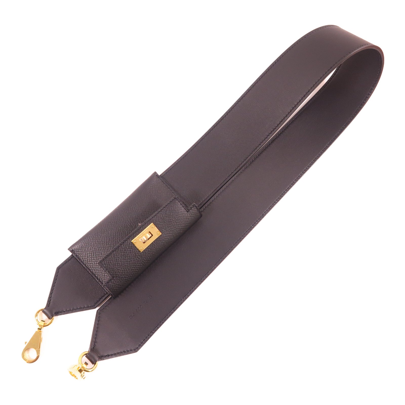 HERMES Swift皮革/Epsom皮革Kelly Pocket Bag Strap金扣肩帶Noir