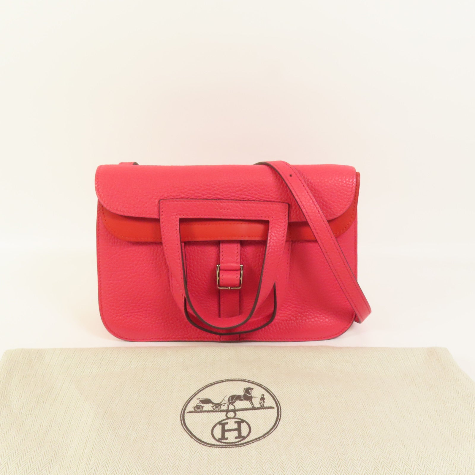 HERMES Clemence皮革Halzan 25銀扣手挽肩背兩用袋Rose Extreme