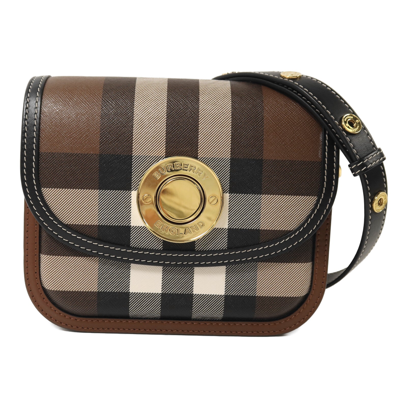 BURBERRY 牛皮皮革/塗層帆布Shoulder Bag金扣肩背袋