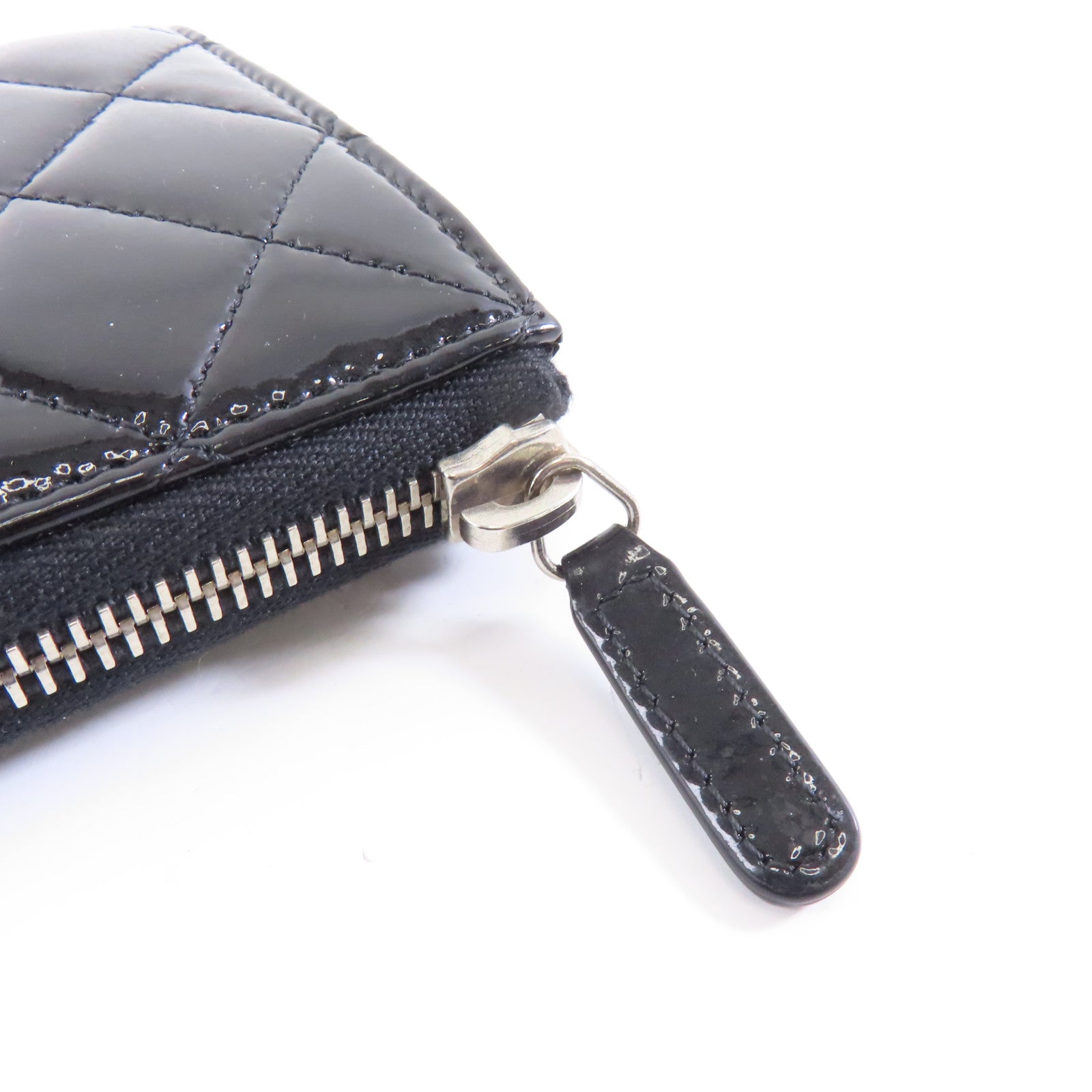 CHANEL 菱格漆皮皮革Wallet銀扣長錢包黑色