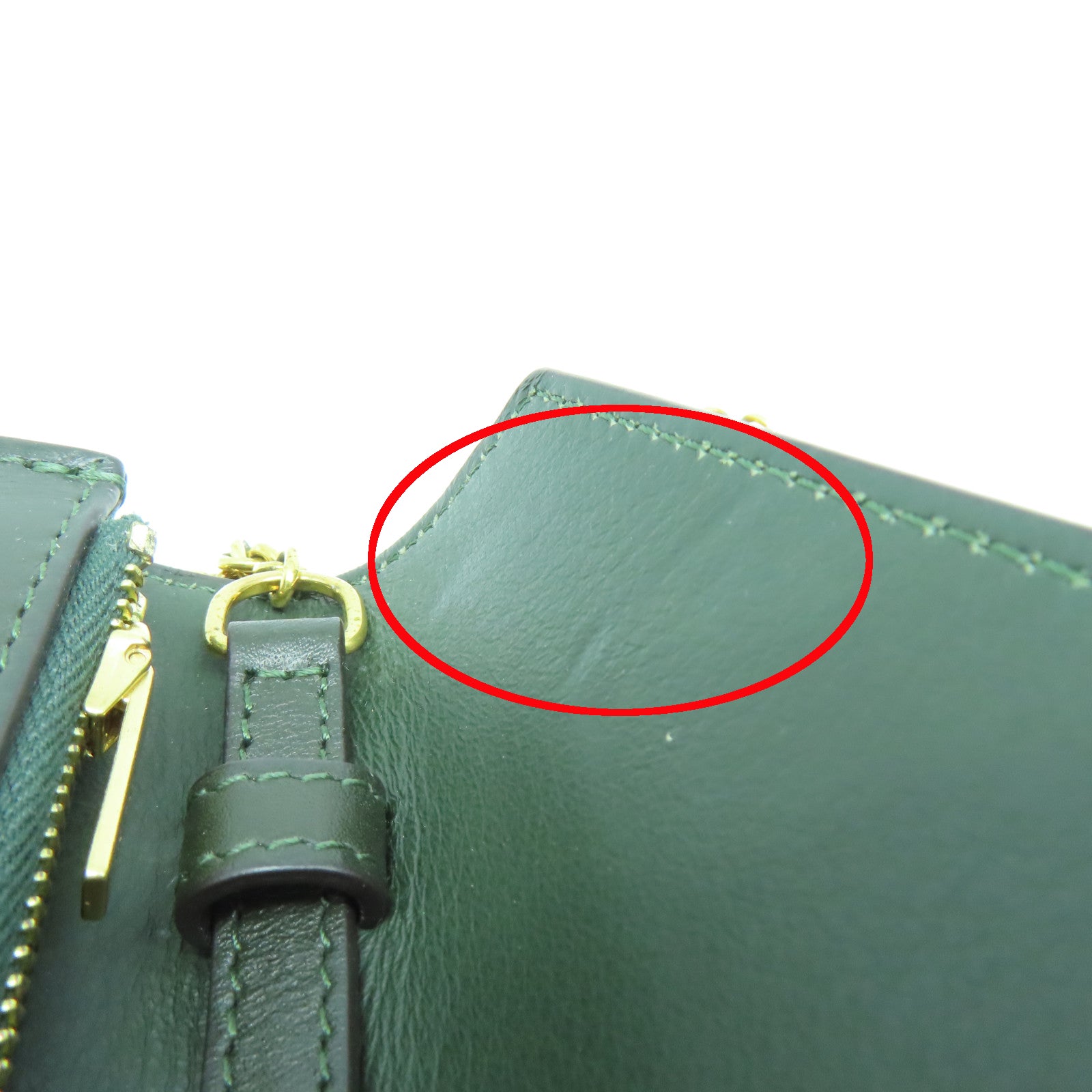 CELINE 牛皮皮革Chain Shoulder Bag金扣链带肩背袋绿色/黑色/米色