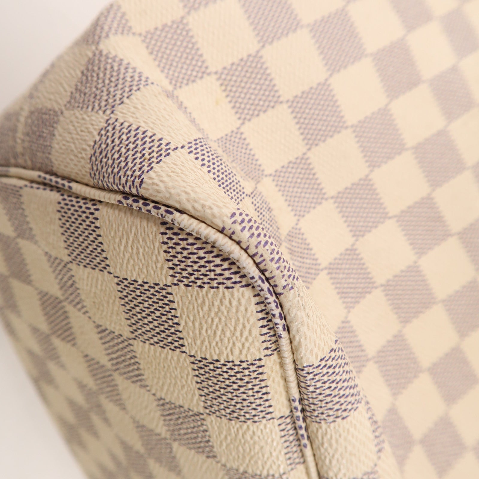 LOUIS VUITTON Damier Azur Neverfull MM金扣手挽袋白色