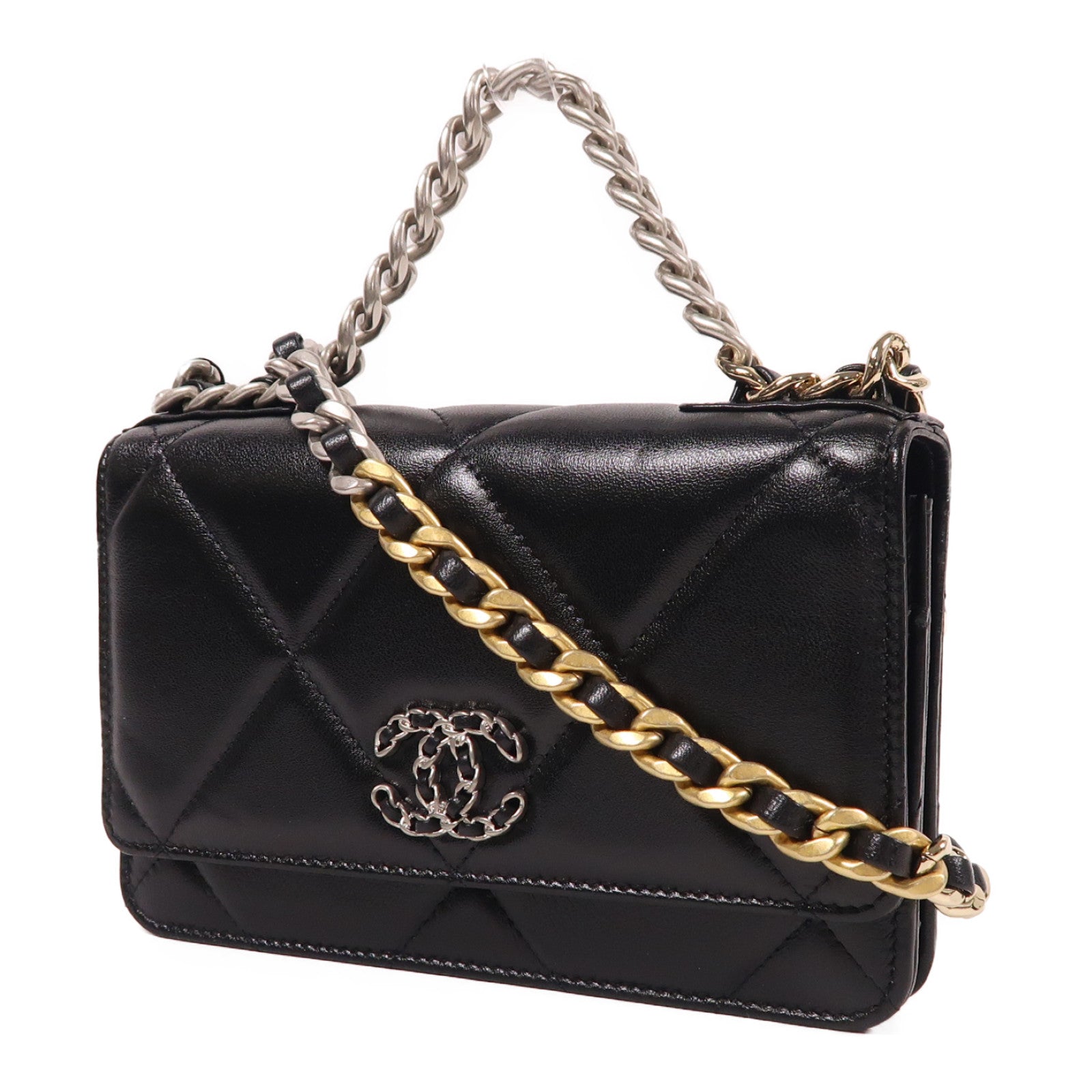 CHANEL 羊皮皮革19 Wallet On Chain手挽肩背兩用袋黑色