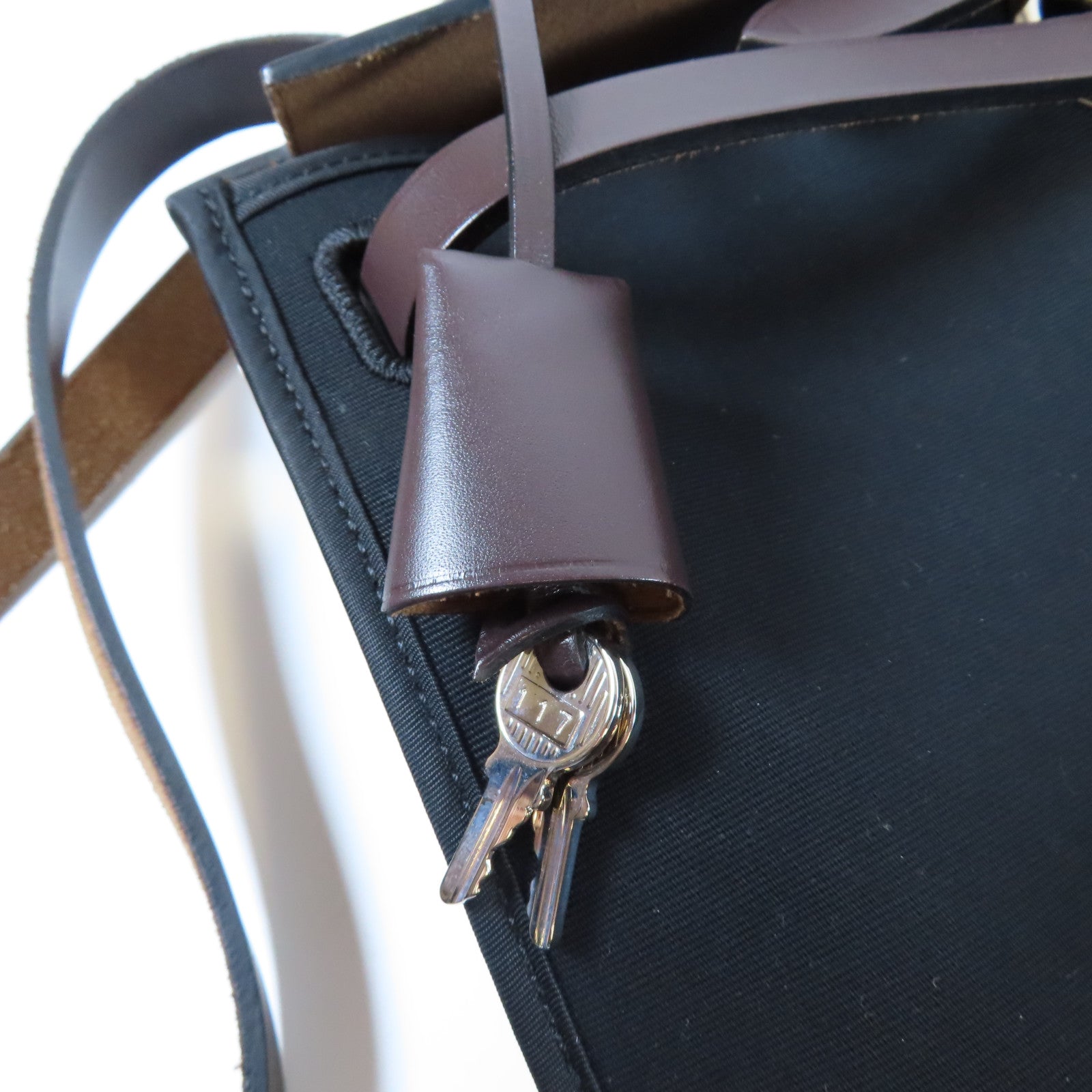 HERMES 【激減優惠】帆布/皮革Herbag PM銀扣手挽肩背兩用袋啡色/黑色