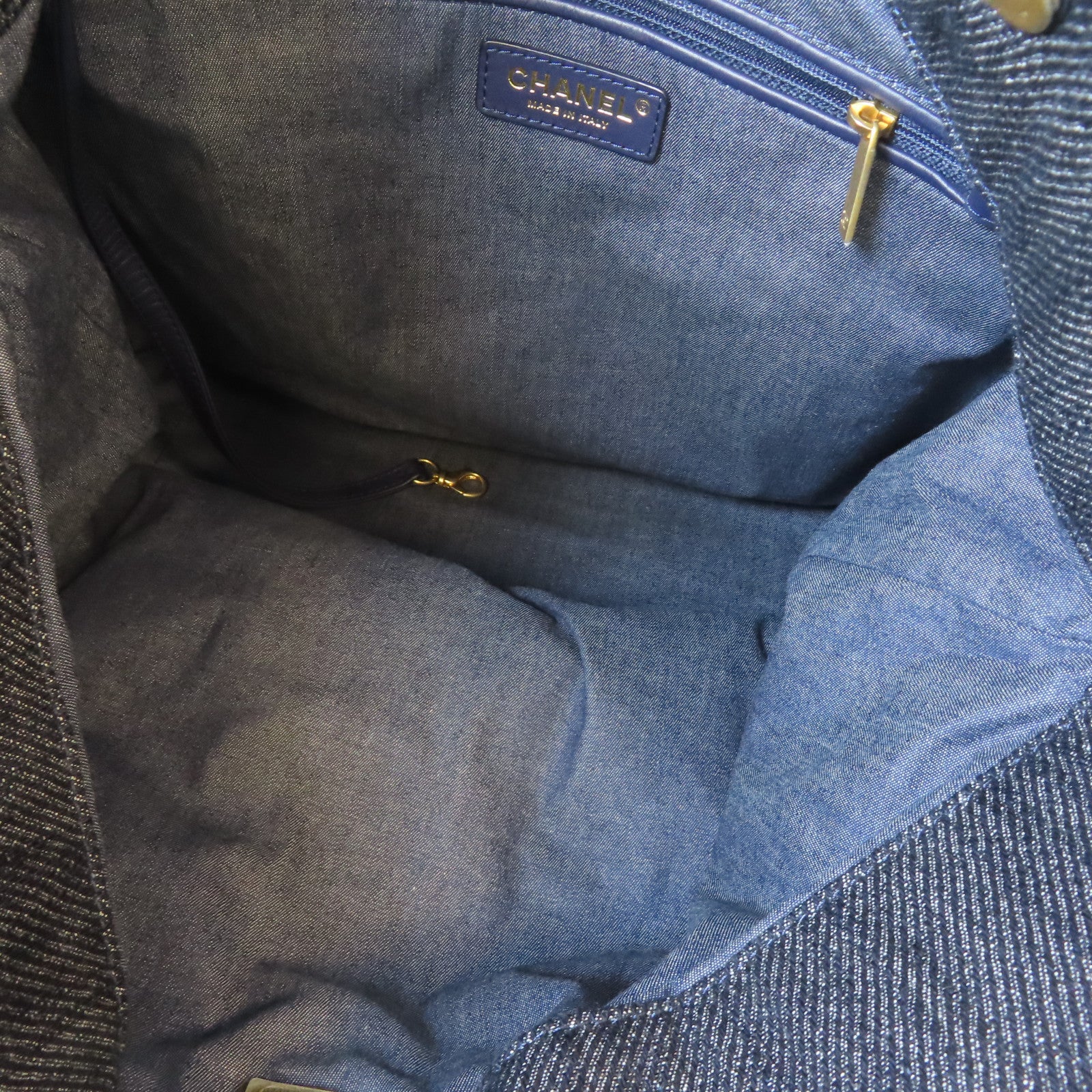 CHANEL 牛仔布 Shoulder Tote Bag金扣肩背袋/手挽袋藍色