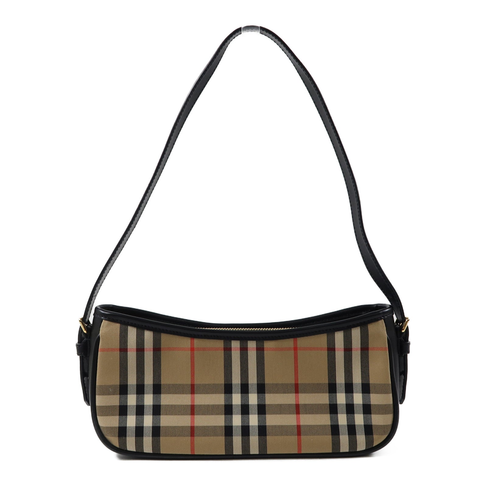 BURBERRY 塗層帆布/牛皮皮革Shoulder Bag金扣肩背袋啡色/黑色