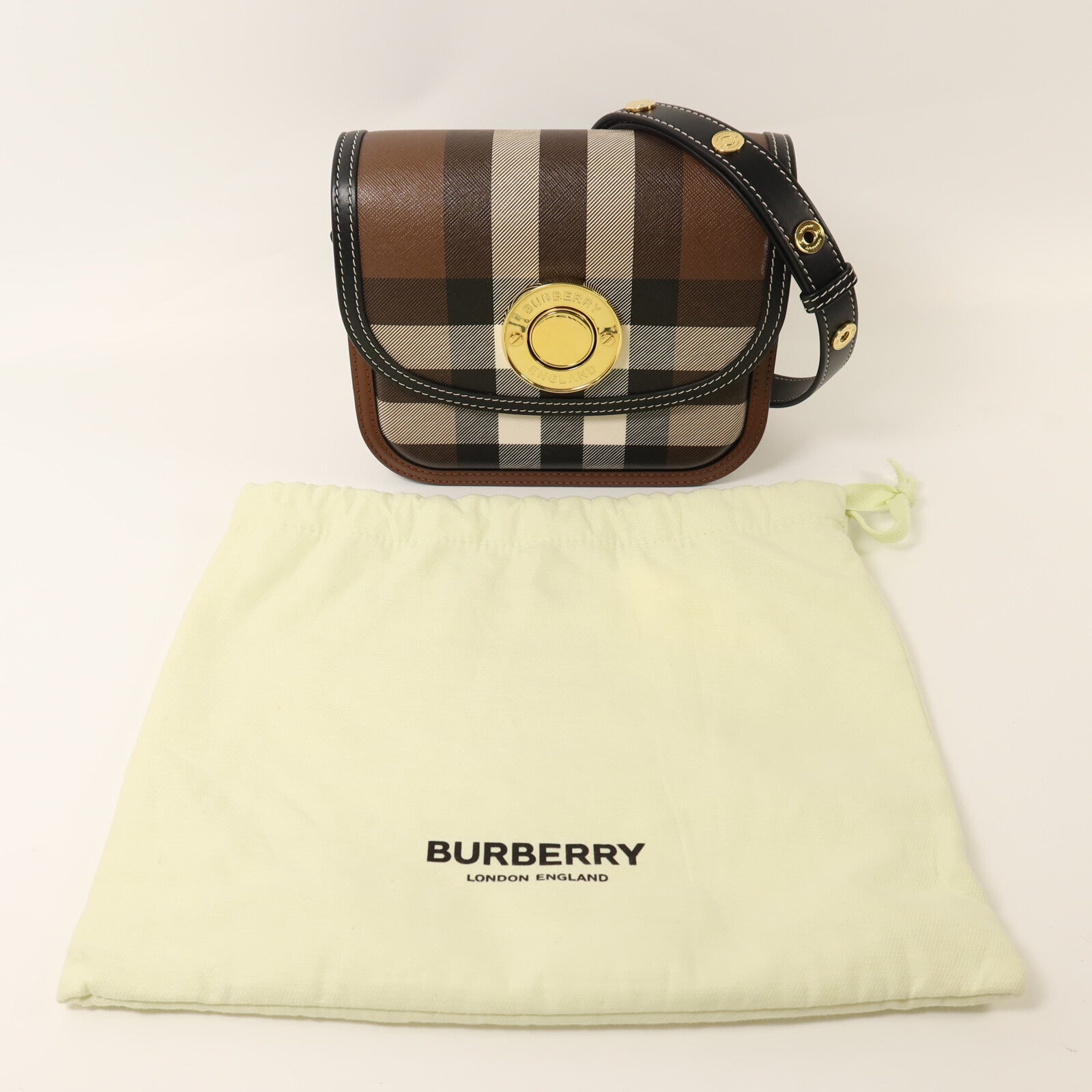 BURBERRY 牛皮皮革/塗層帆布Shoulder Bag金扣肩背袋