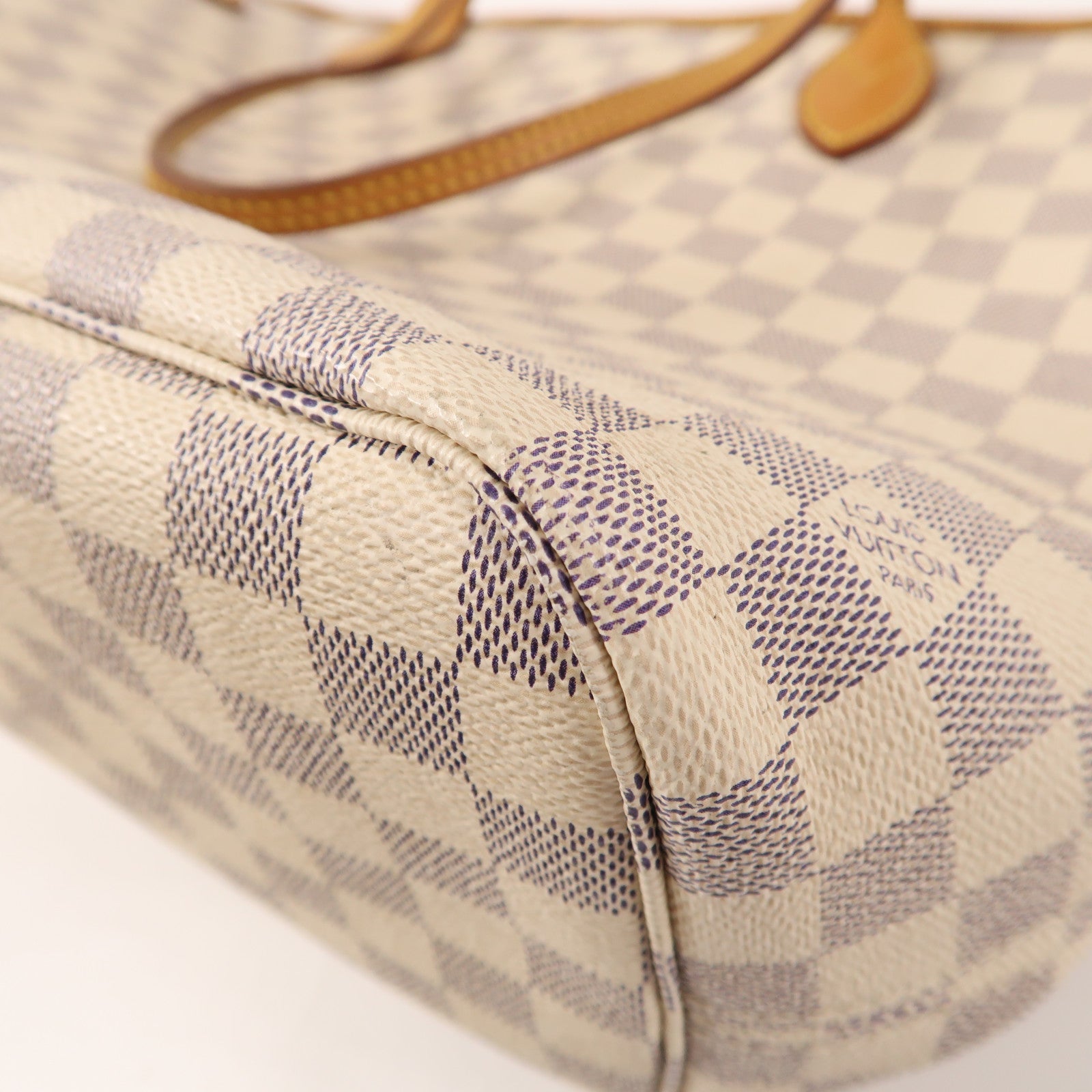 LOUIS VUITTON Damier Azur Neverfull MM金扣手挽袋白色