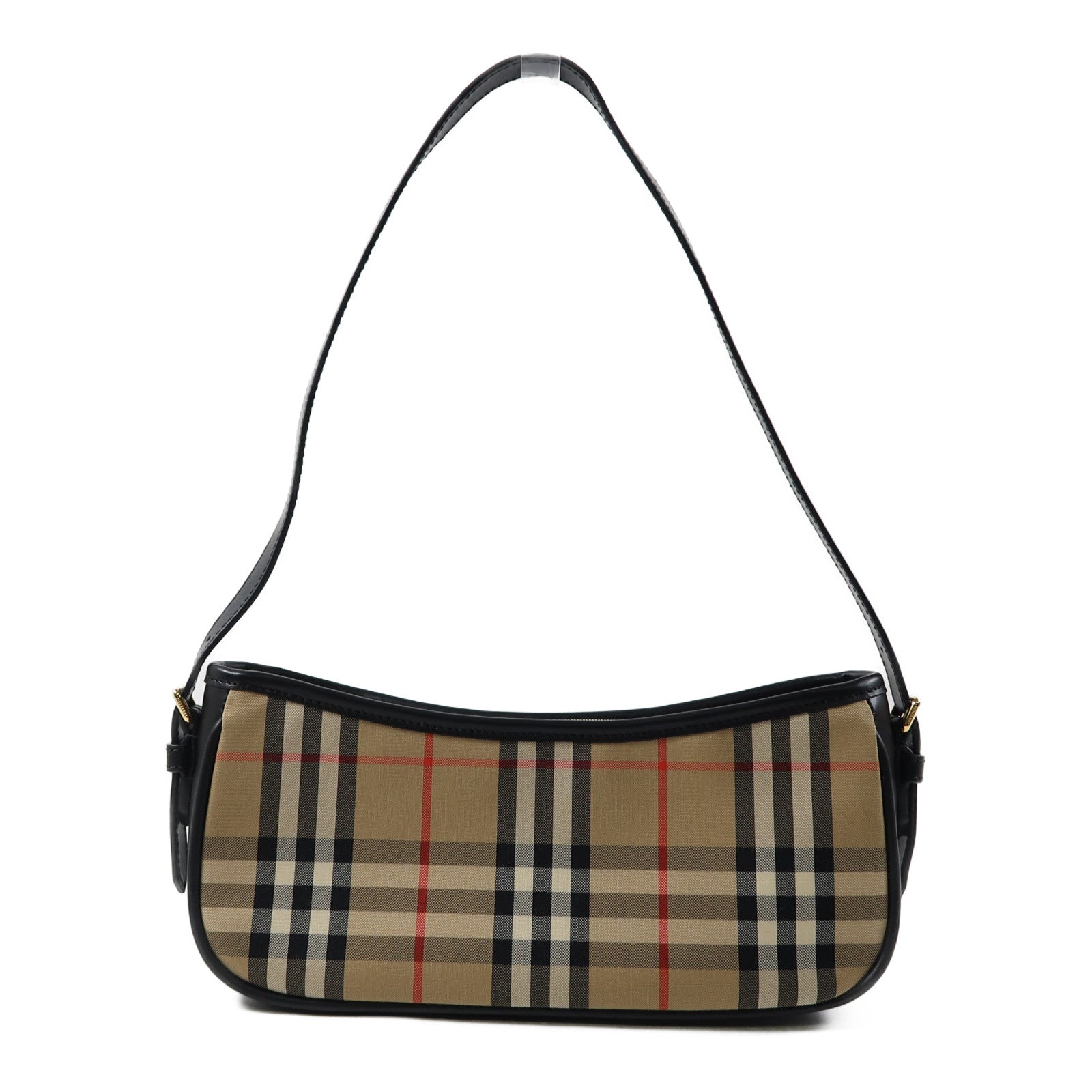 BURBERRY 塗層帆布/牛皮皮革Shoulder Bag金扣肩背袋啡色/黑色