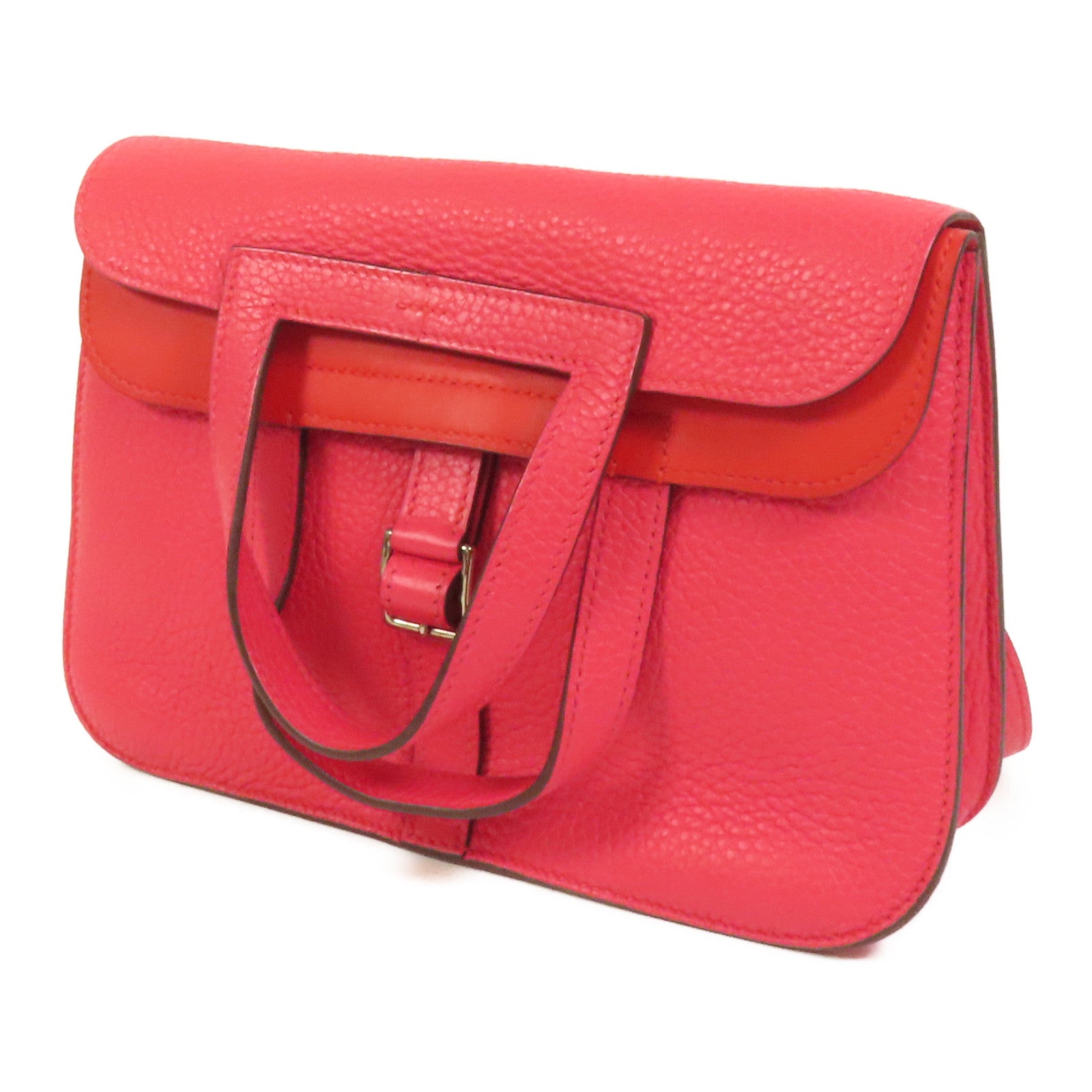 HERMES Clemence皮革Halzan 25銀扣手挽肩背兩用袋Rose Extreme