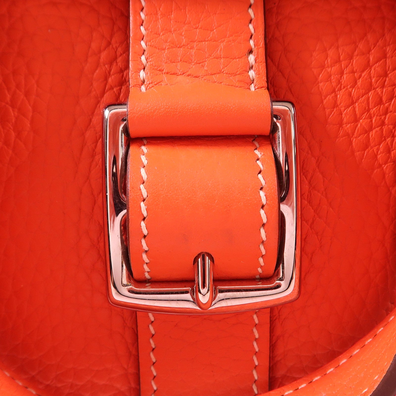 HERMES Clemence皮革Halzan 31銀扣手挽肩背兩用袋Orange Poppy