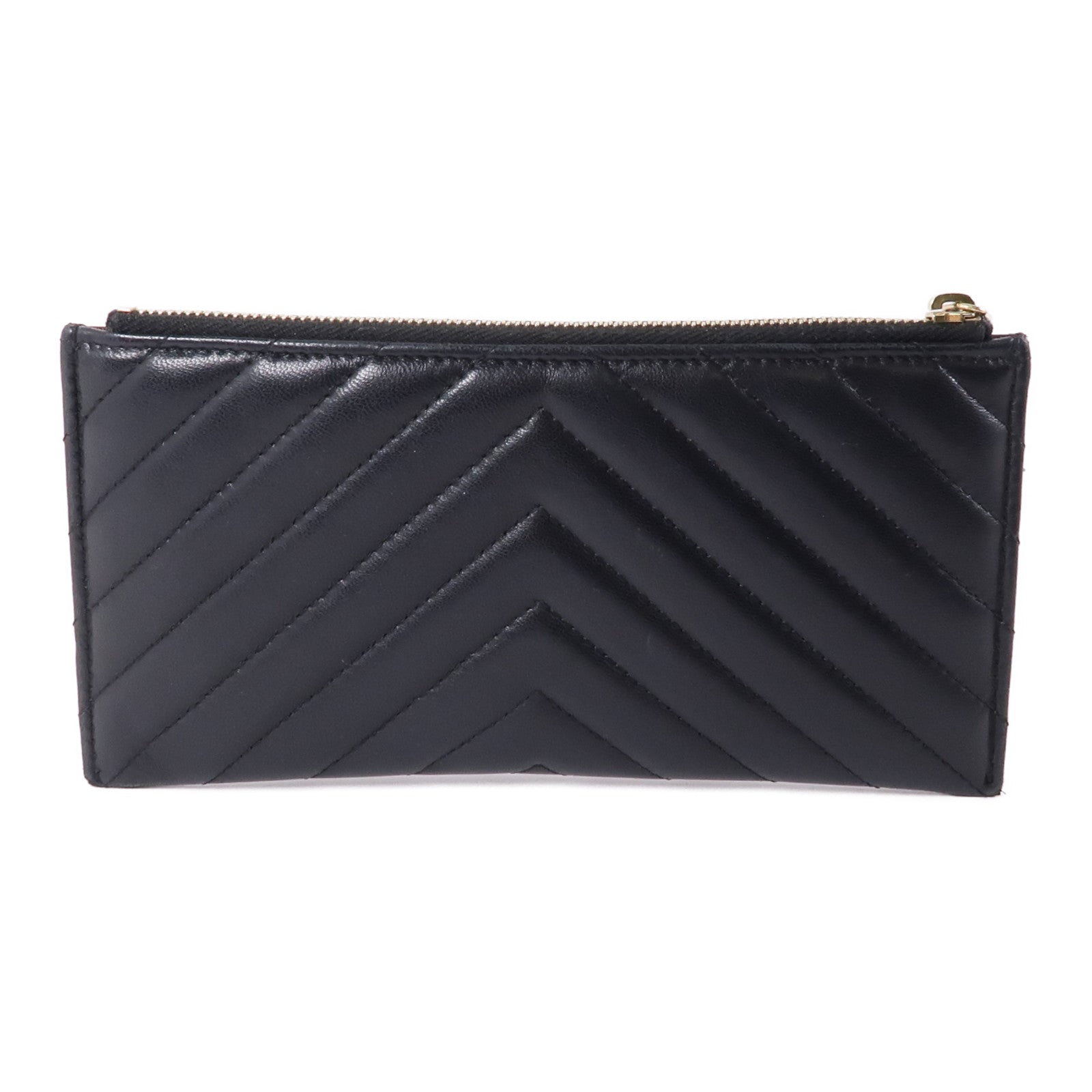 CHANEL 羊皮皮革Long Wallet金扣長錢包黑色