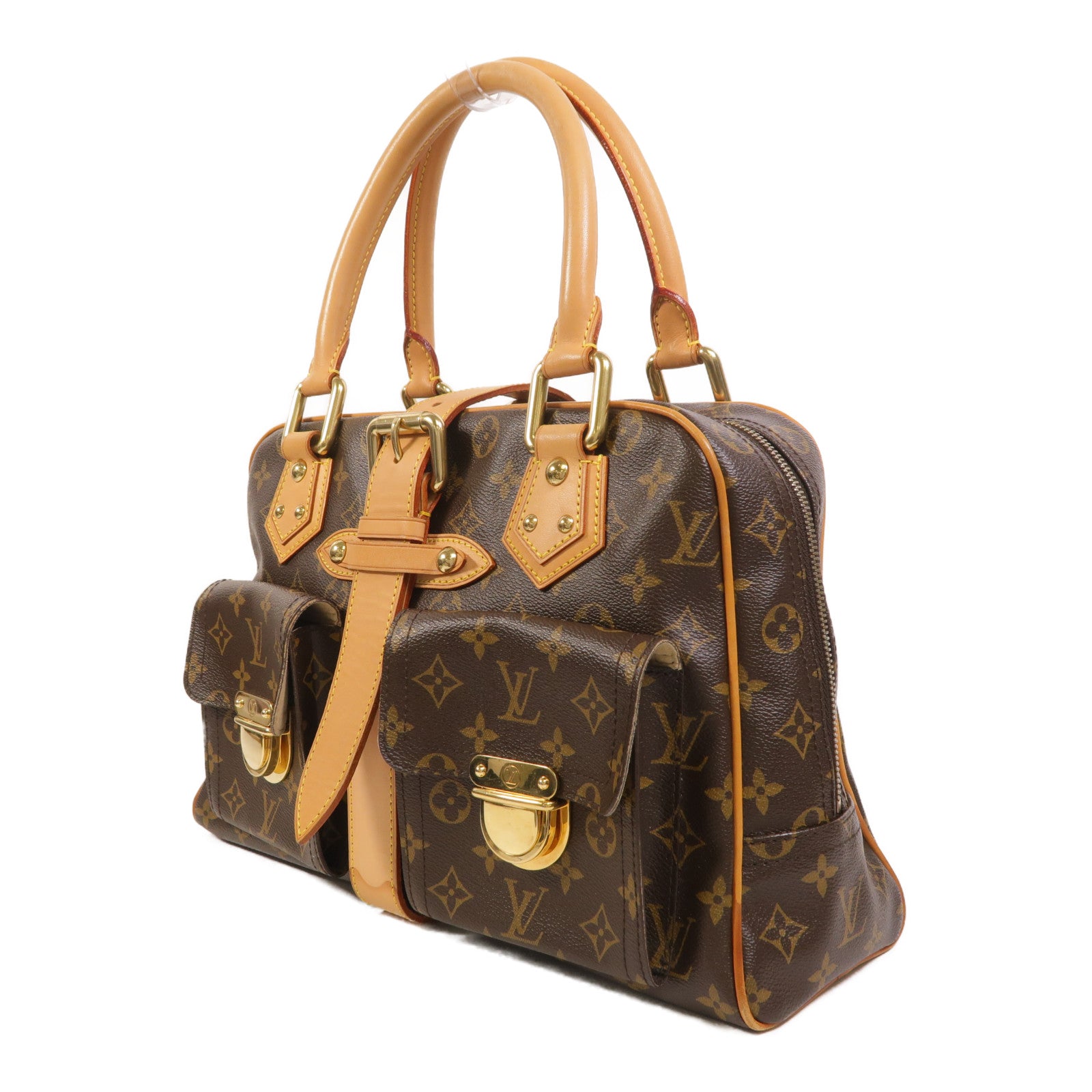 LOUIS VUITTON Monogram Manhattan GM金扣手挽袋棕色