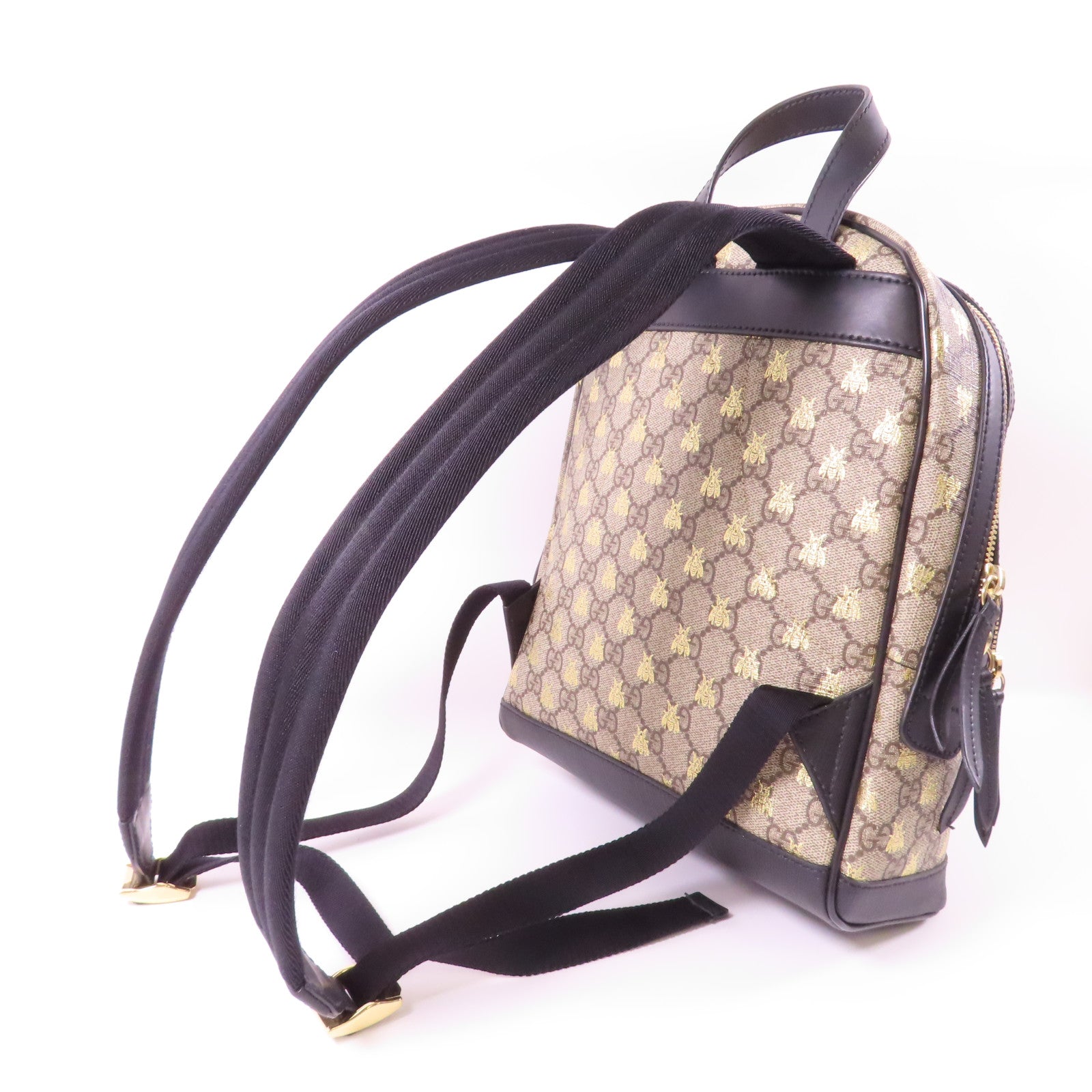 GUCCI 塗層帆布GG Supreme Embroidered Rucksack金扣背包啡色