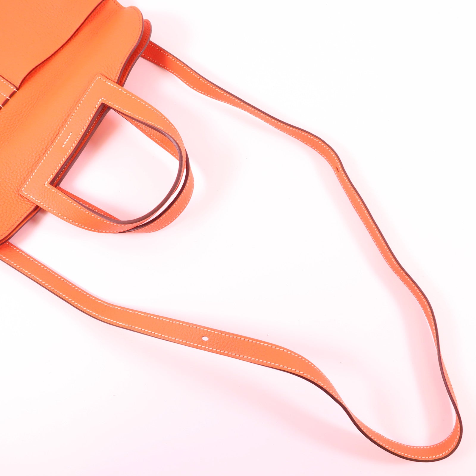 HERMES Clemence皮革Halzan 31銀扣手挽肩背兩用袋Orange Poppy