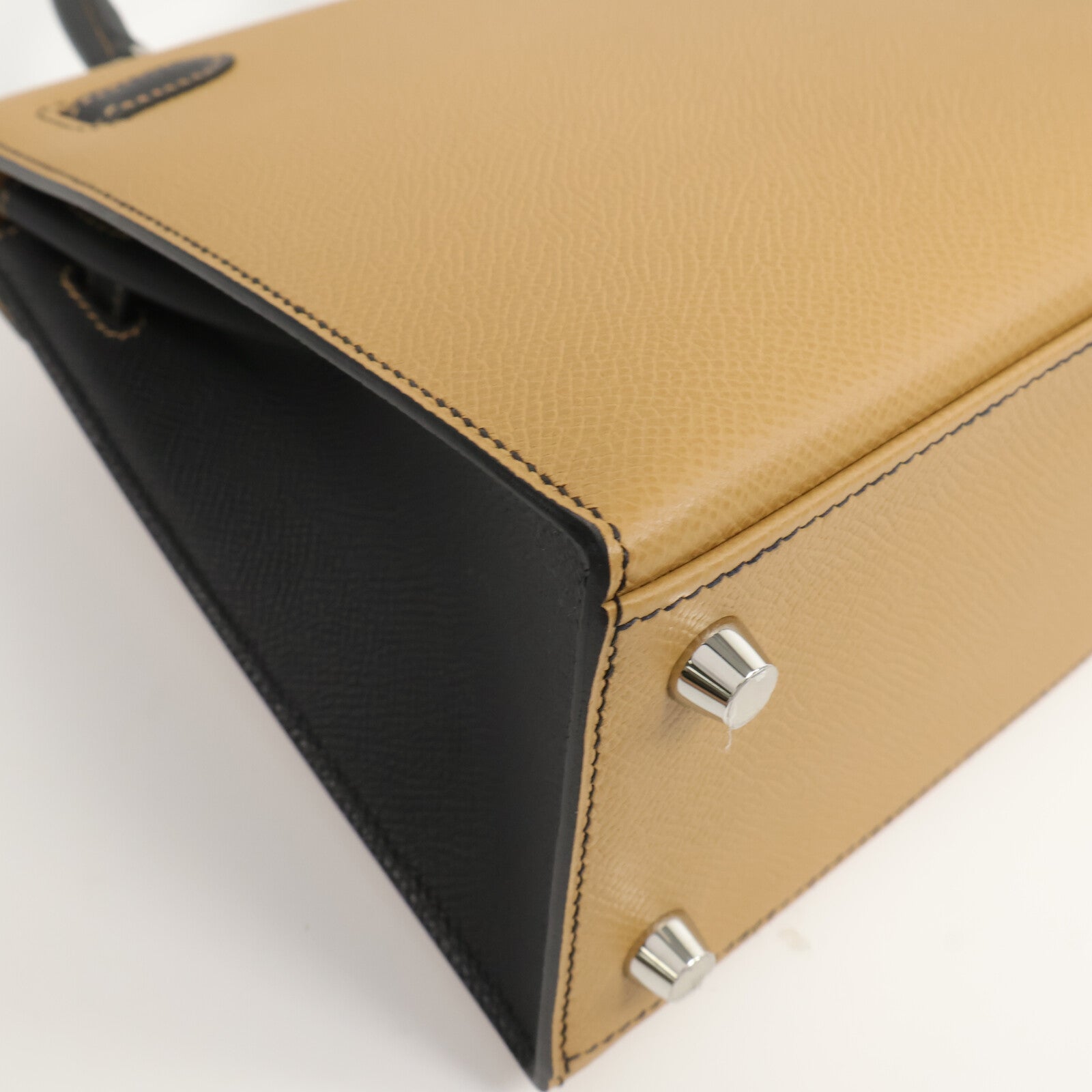 HERMES Epsom皮革Kelly Sellier 25手挽袋Noir/Biscuit