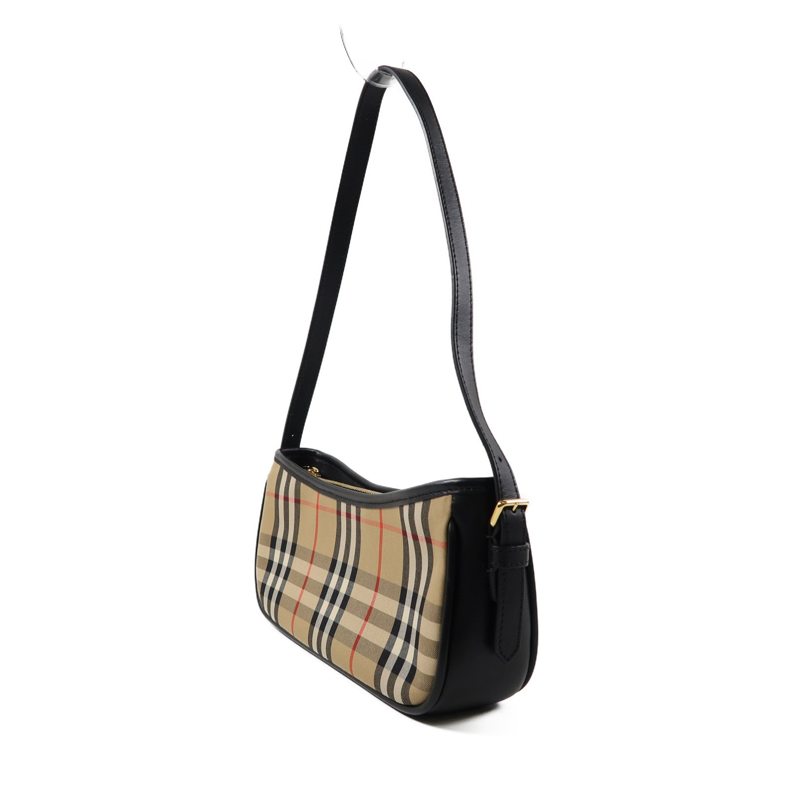 BURBERRY 塗層帆布/牛皮皮革Shoulder Bag金扣肩背袋啡色/黑色