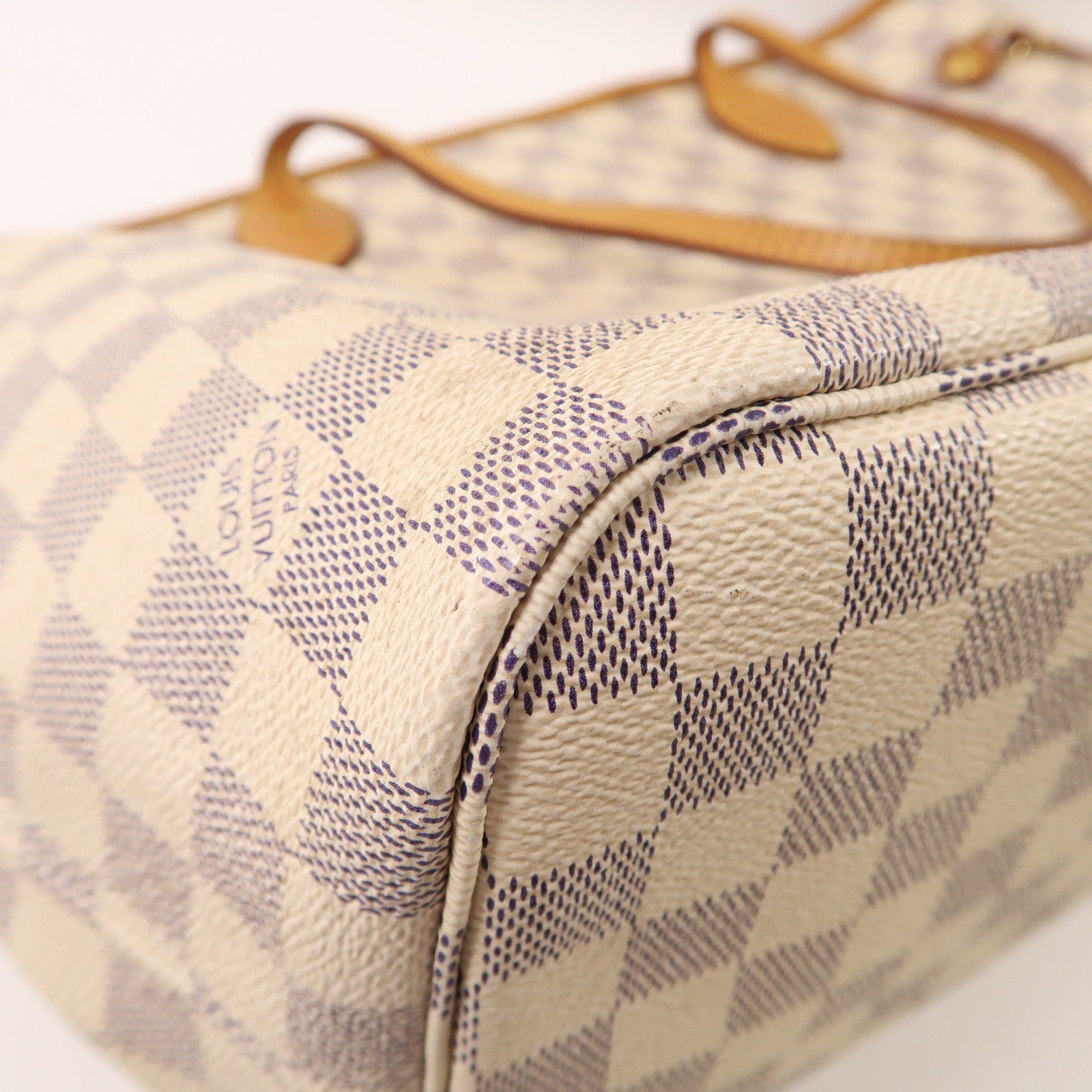 LOUIS VUITTON Damier Azur Neverfull MM金扣手挽袋白色