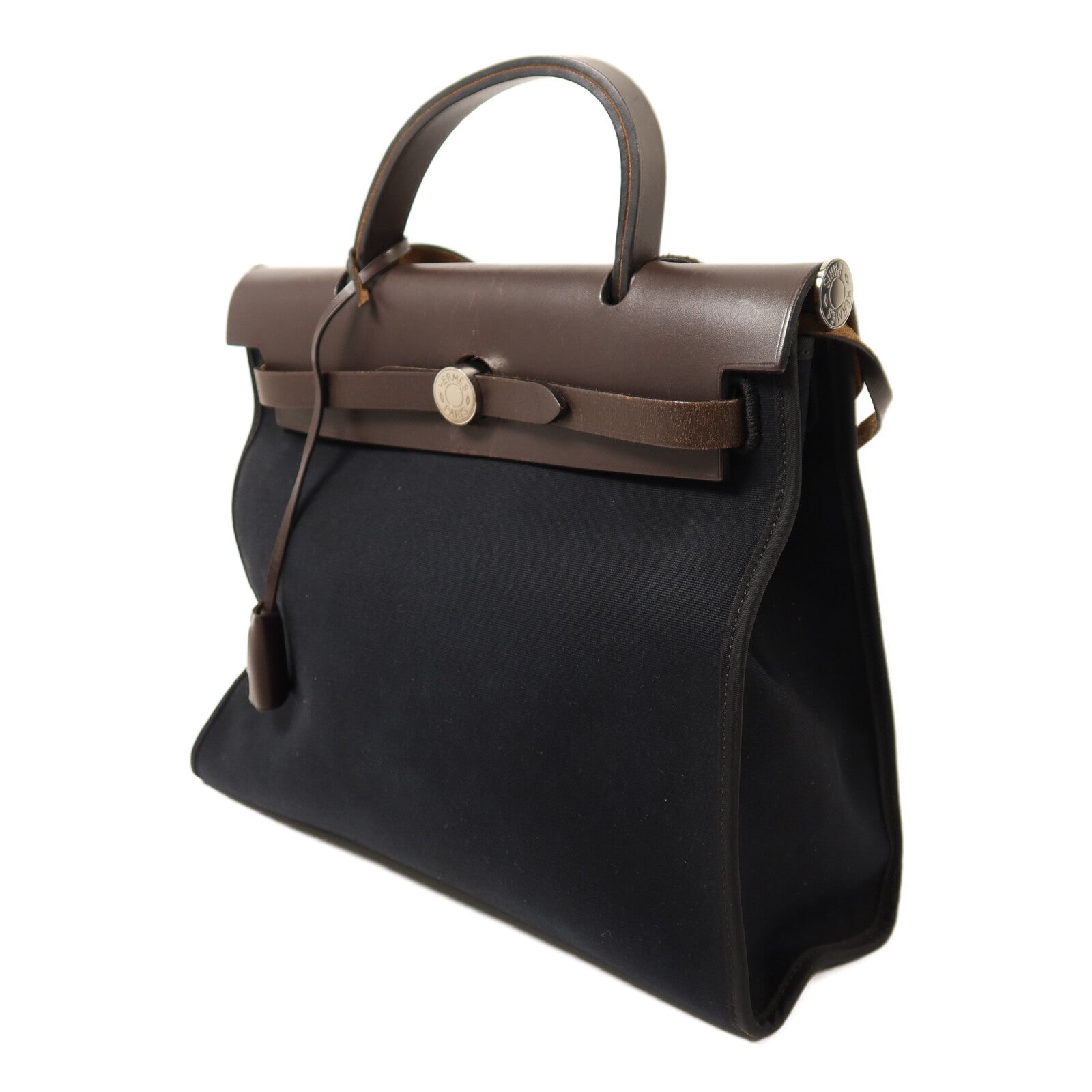 HERMES 帆布Herbag PM銀扣手挽肩背兩用袋Noir