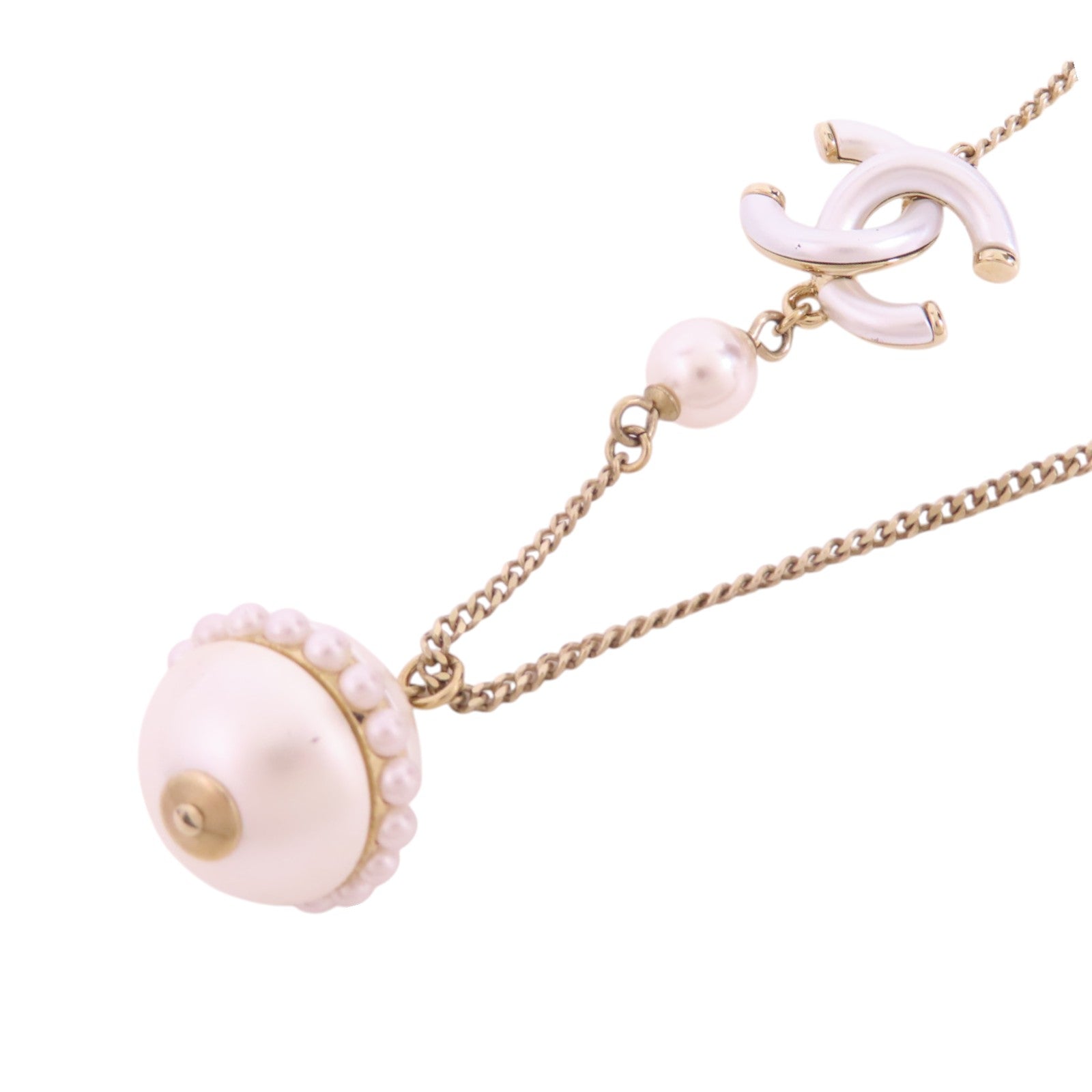 CHANEL 金屬/仿珍珠Necklace金扣項鏈