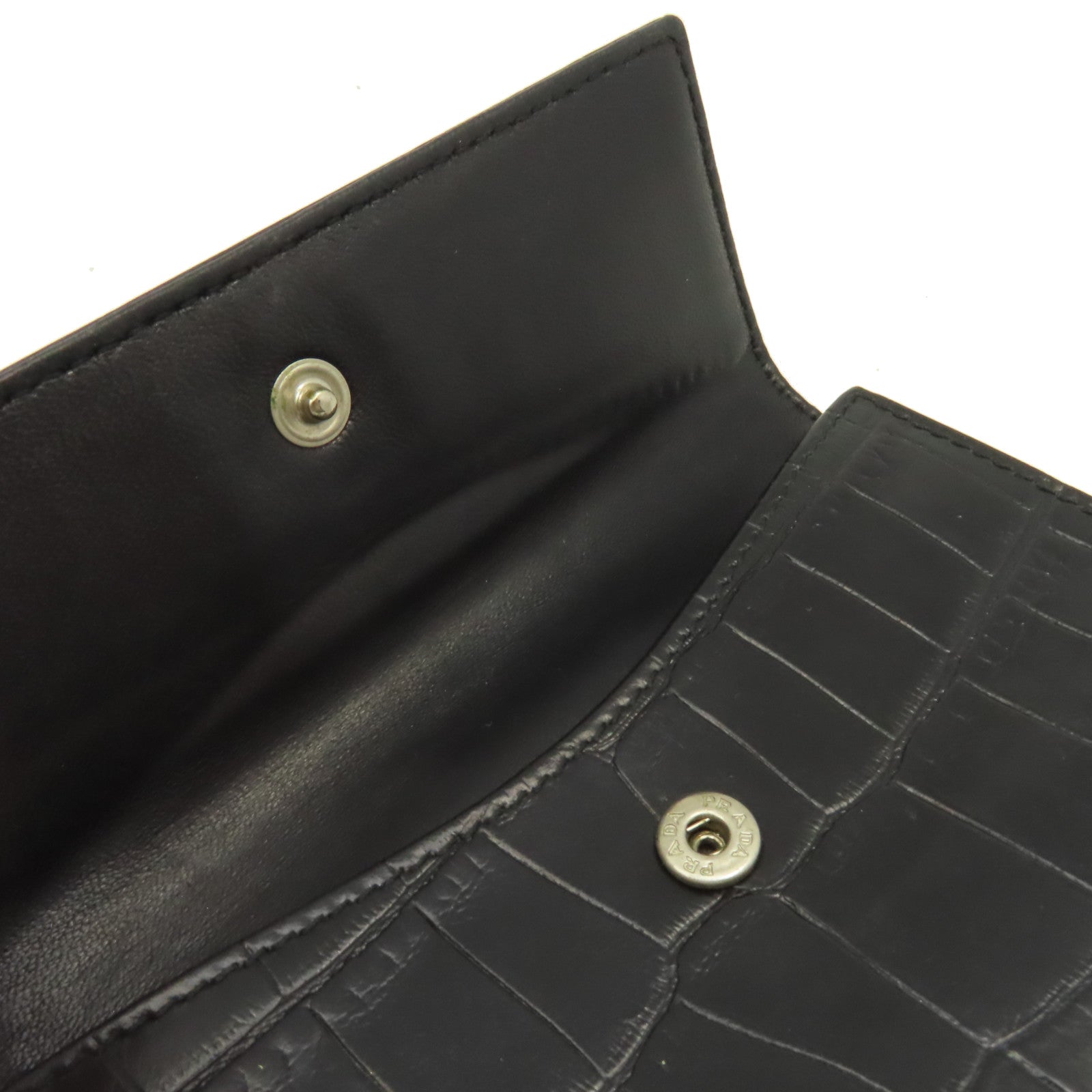 PRADA 牛皮皮革Short Wallet銀扣短錢包黑色