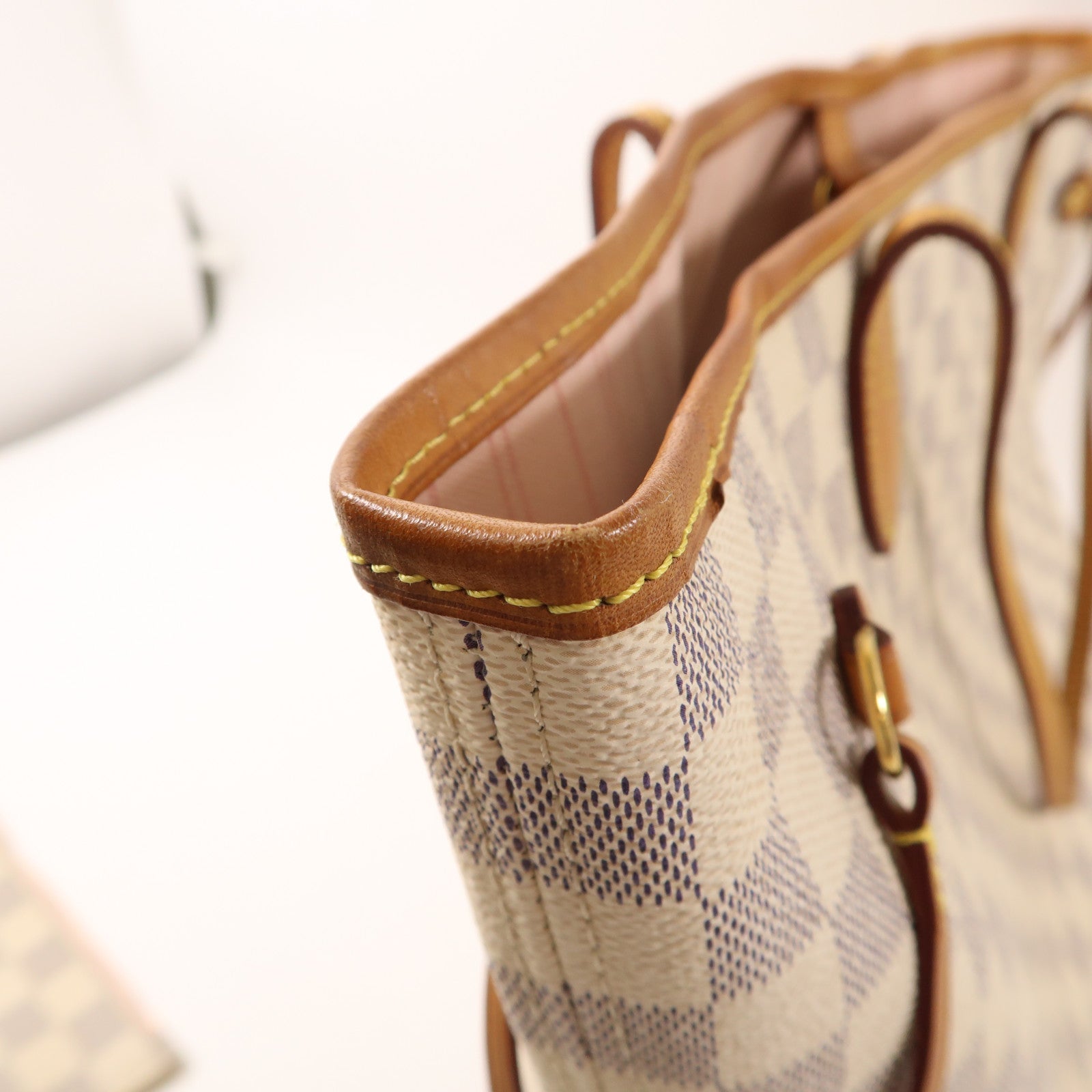 LOUIS VUITTON Damier Azur Neverfull MM金扣手挽袋白色