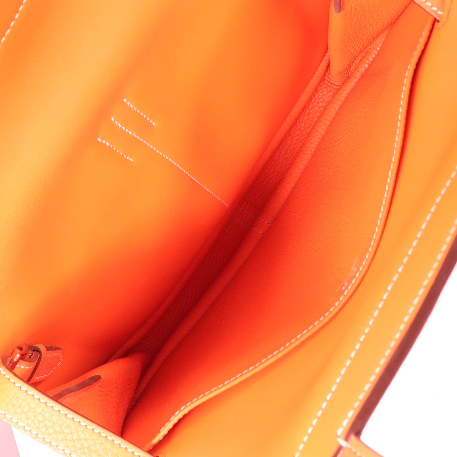 HERMES 【激減優惠】Clemence皮革Halzan 31銀扣手挽肩背兩用袋Orange Poppy