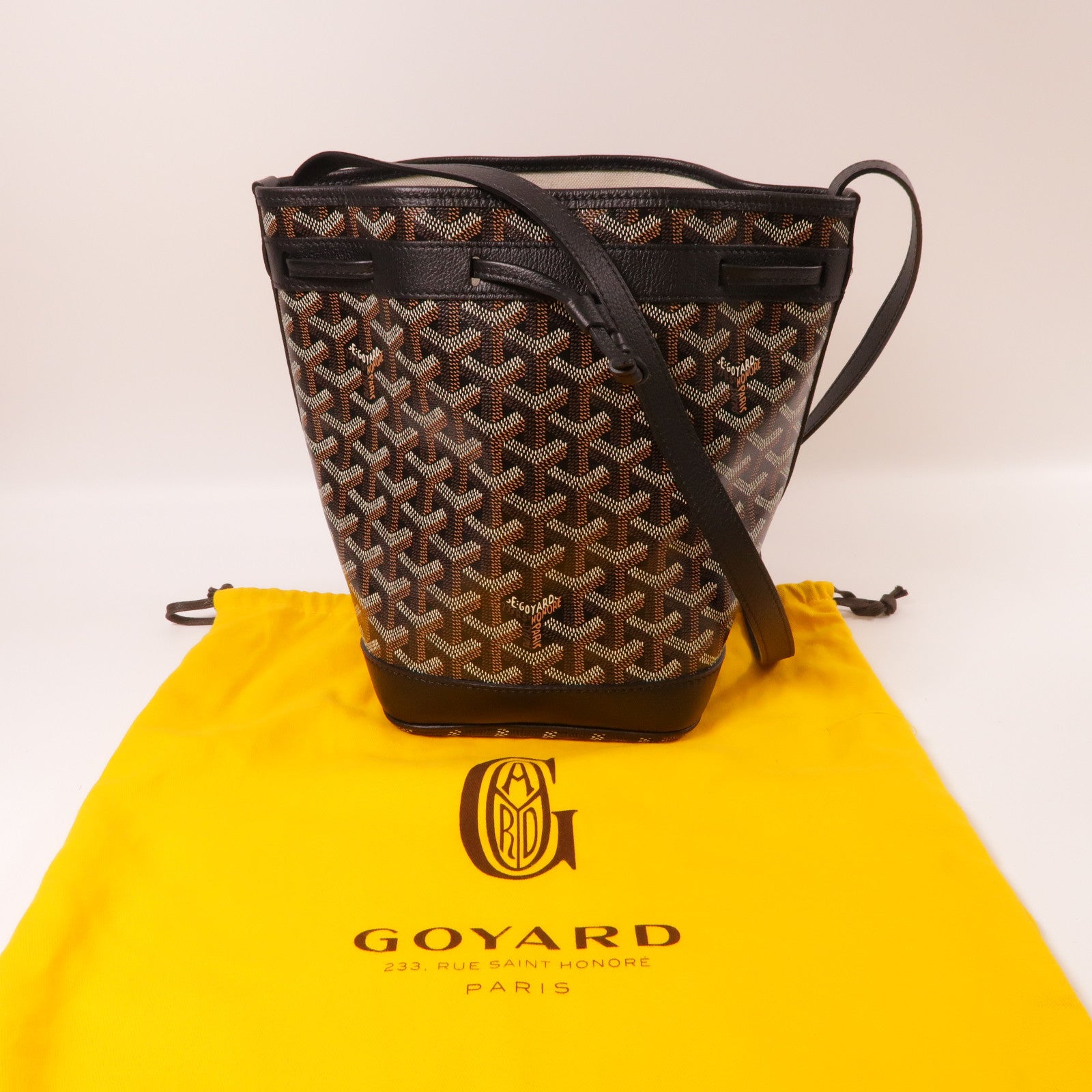 GOYARD 塗層帆布Petit Flot Bucket銀扣肩背袋黑色/啡色