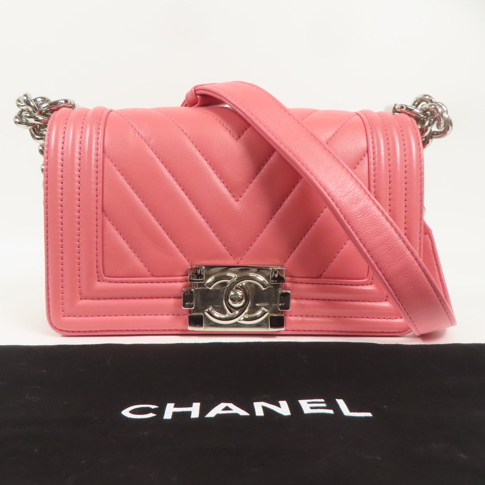 CHANEL CC SHW Boy Chanel Chain Shoulder Bag Calfskin Leather Pink