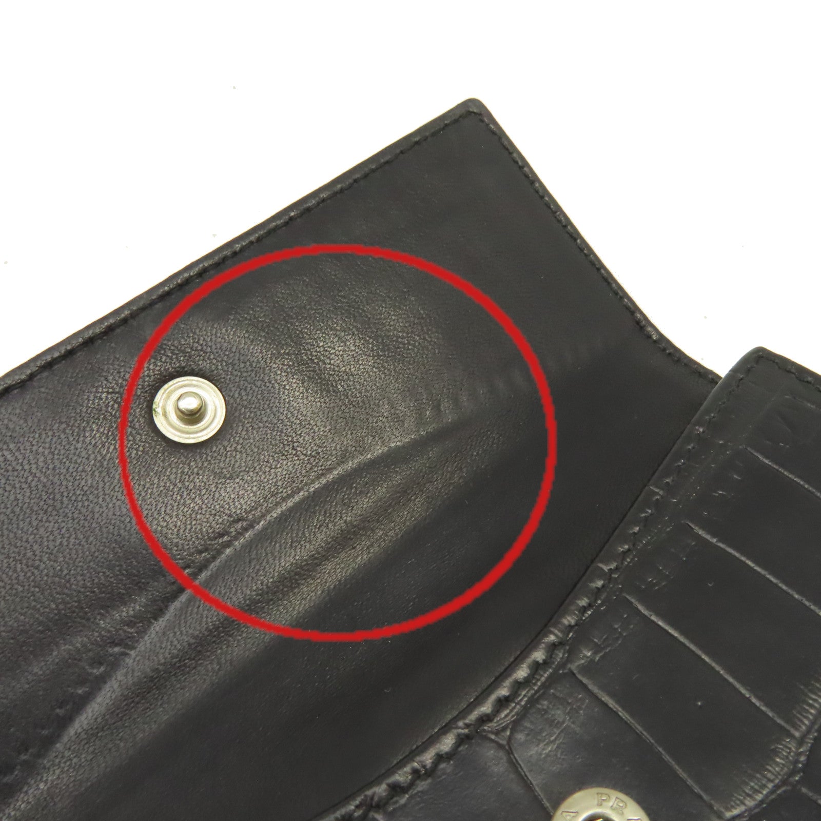 PRADA 牛皮皮革Short Wallet銀扣短錢包黑色
