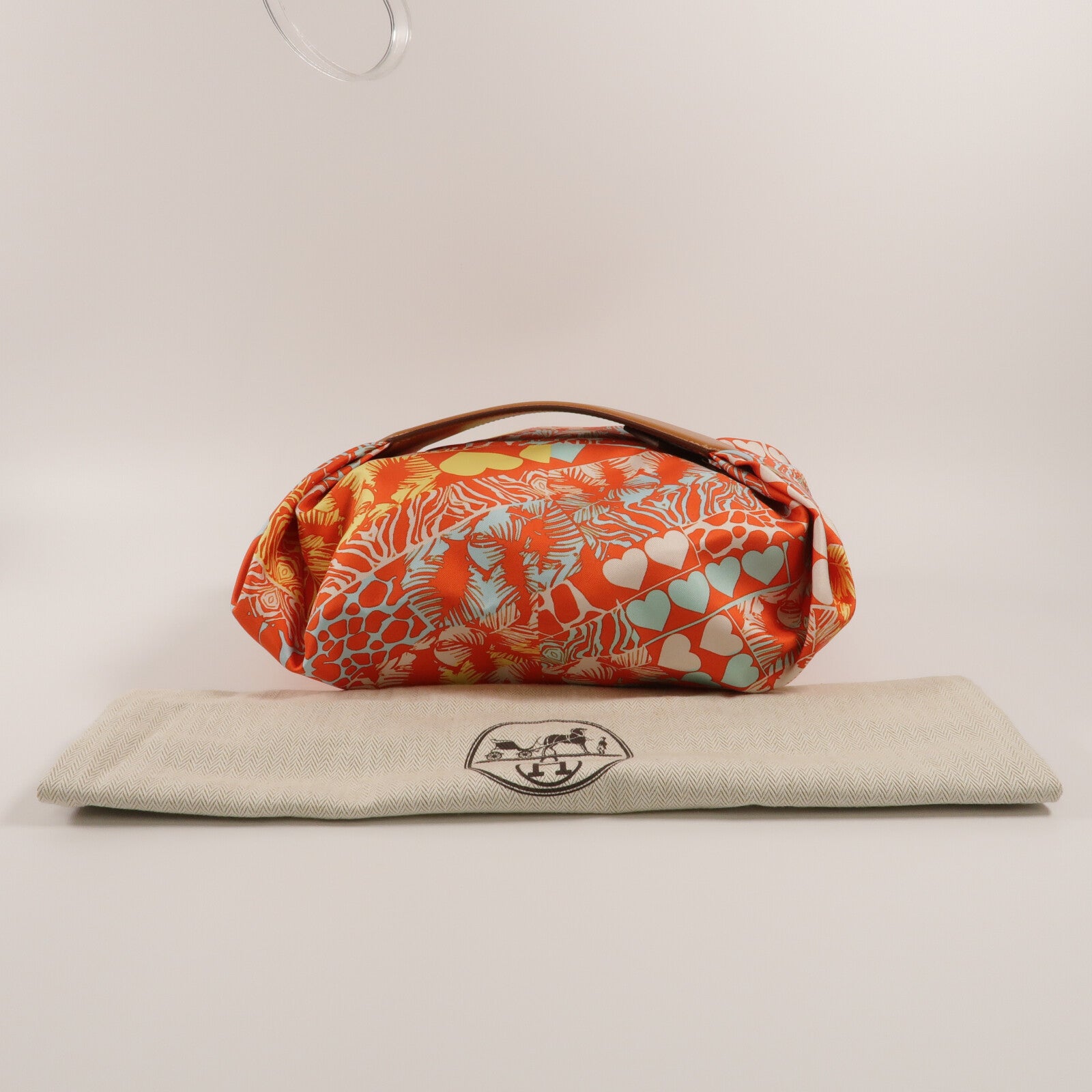 HERMES 絲質Balusoie Bag手挽袋Capucine/Bleu Zephyr