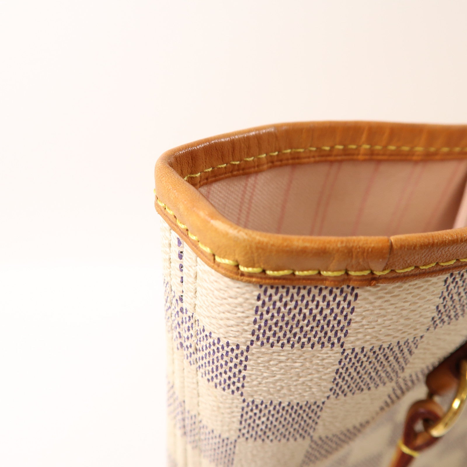LOUIS VUITTON Damier Azur Neverfull MM金扣手挽袋白色