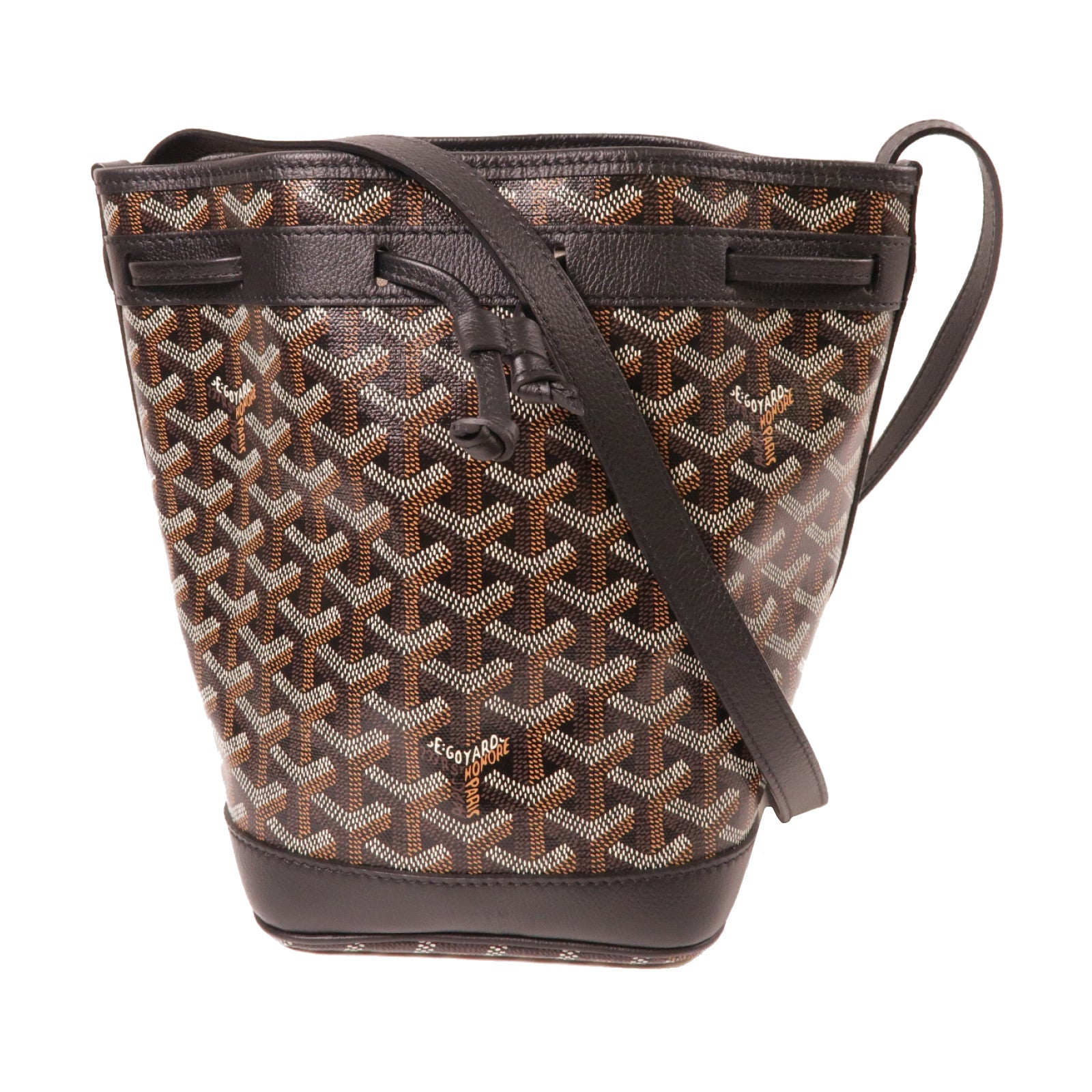 GOYARD 塗層帆布Petit Flot Bucket銀扣肩背袋黑色/啡色