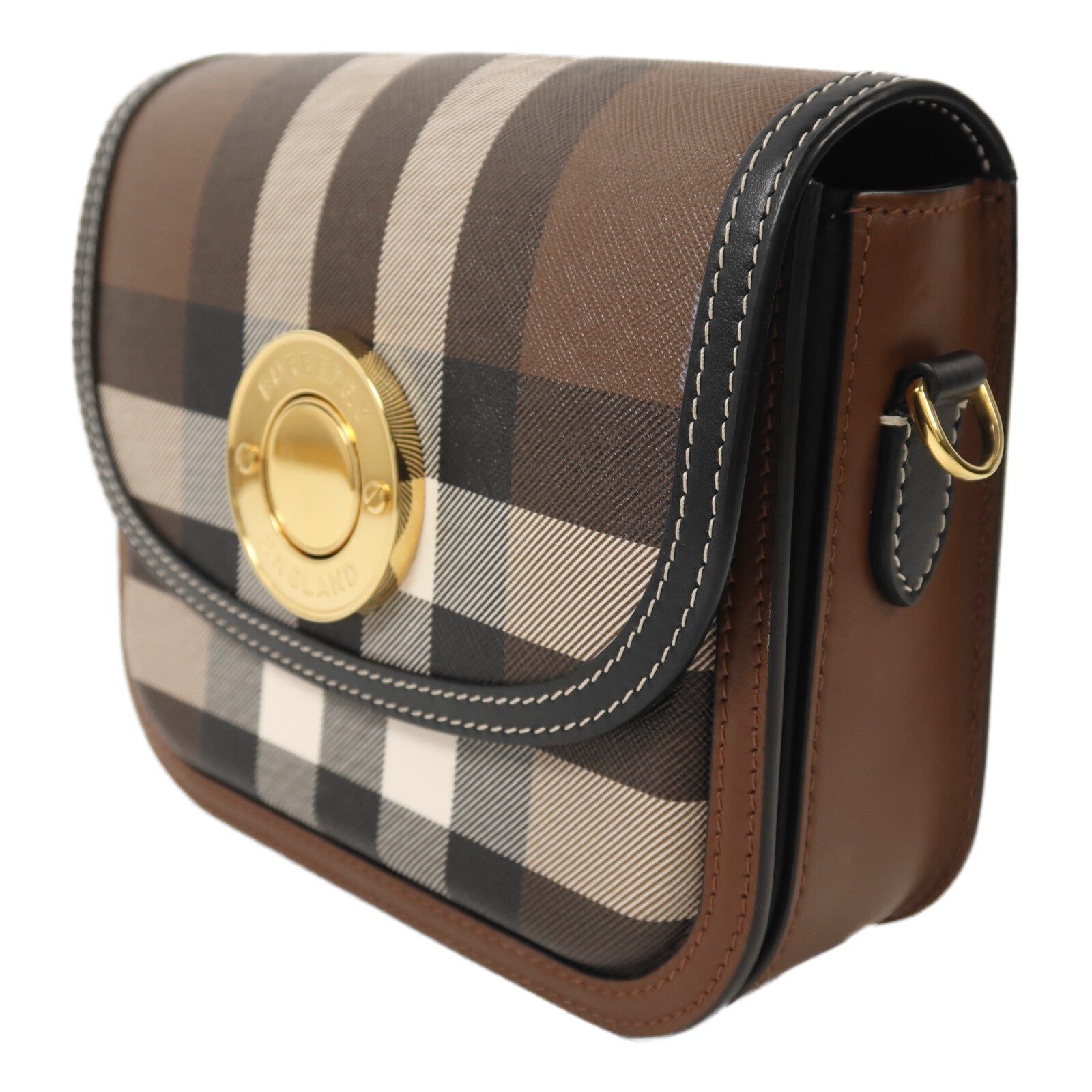 BURBERRY 牛皮皮革/塗層帆布Shoulder Bag金扣肩背袋
