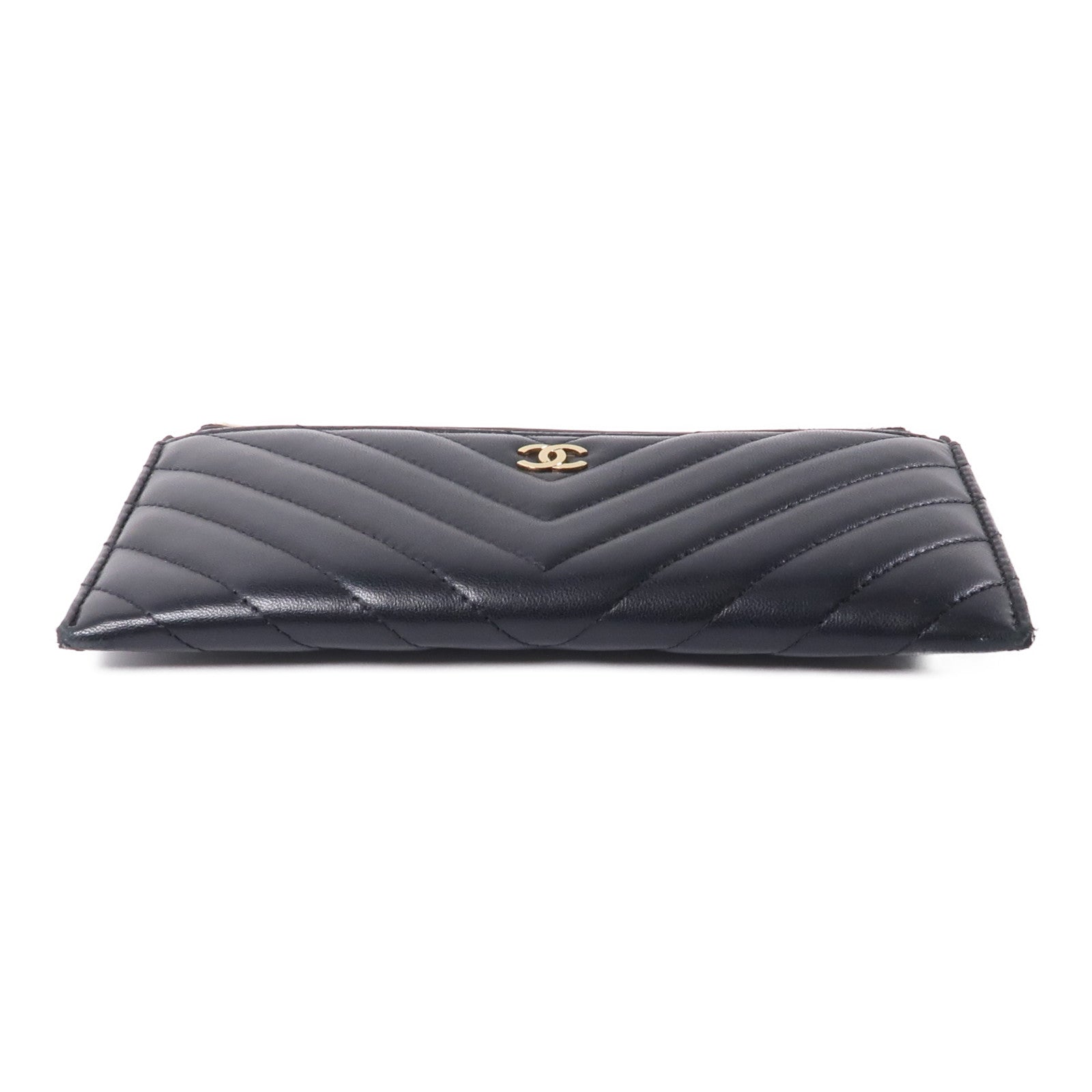 CHANEL 羊皮皮革Long Wallet金扣長錢包黑色